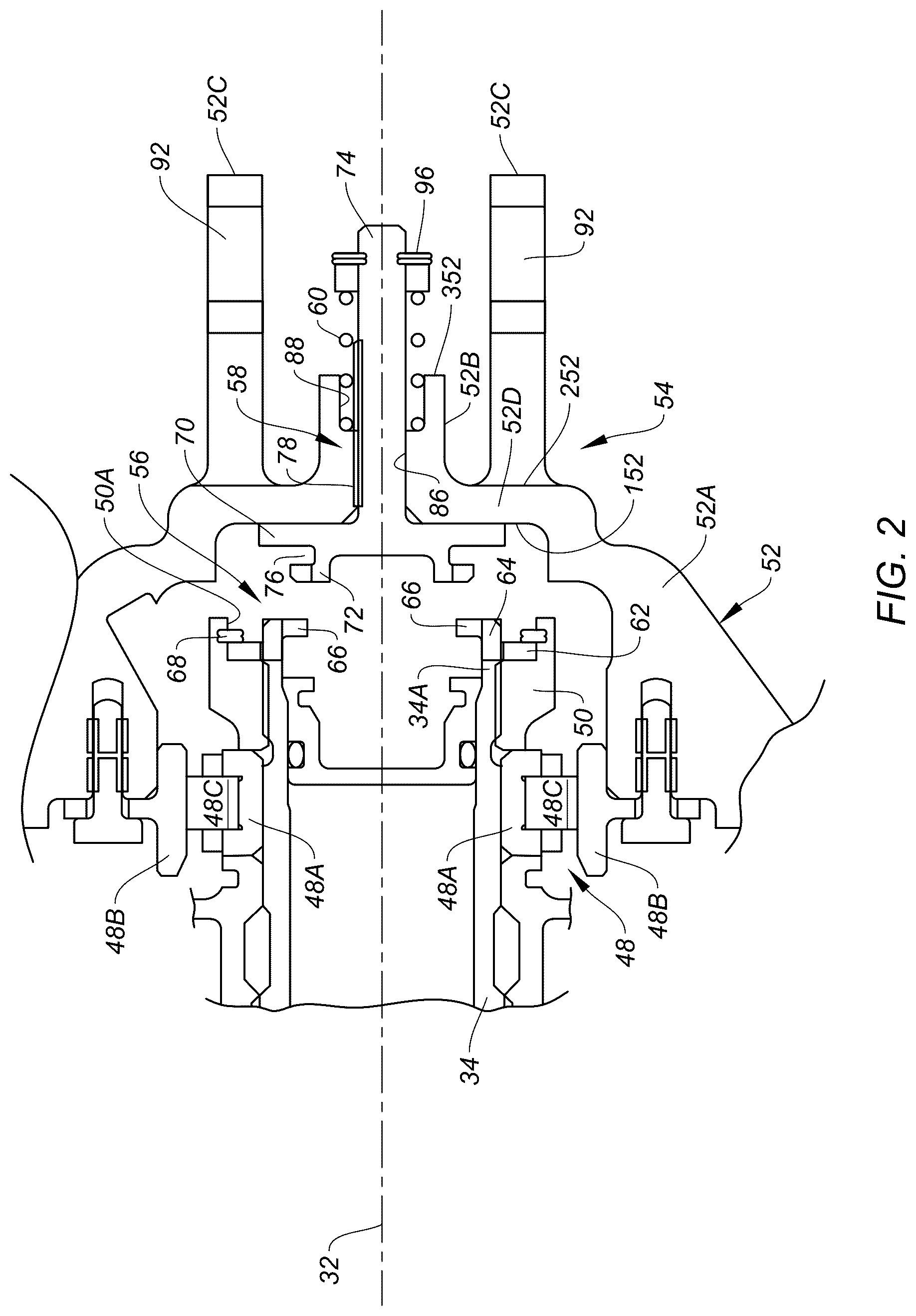 Patent US12590543 Figure 2 – Gas turbine engine with shaft retention system