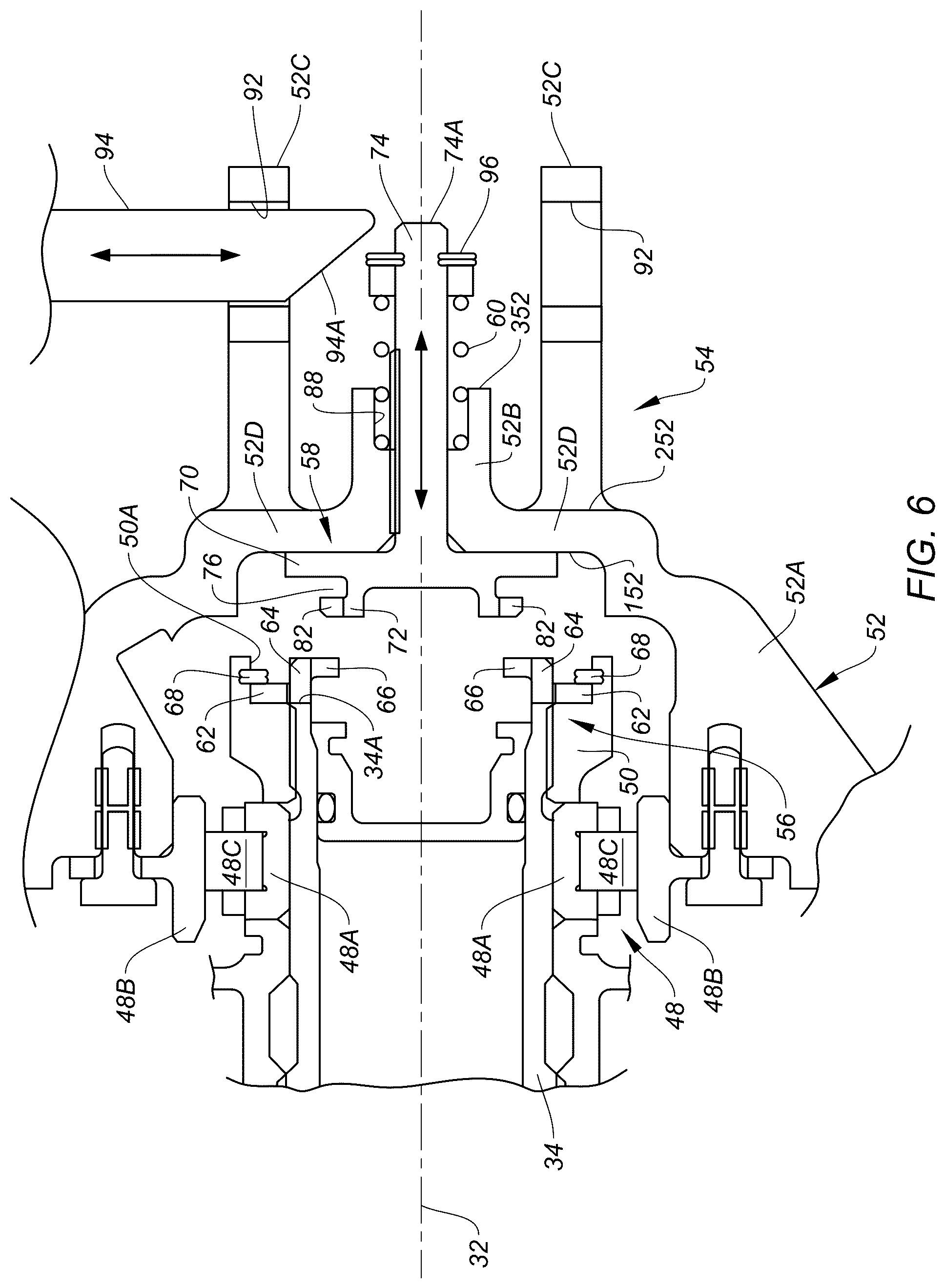 Patent US12590543 Figure 6 – Gas turbine engine with shaft retention system