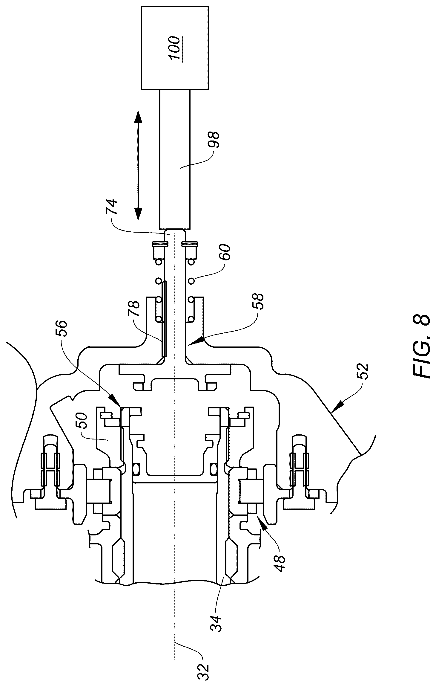 Patent US12590543 Figure 8 – Gas turbine engine with shaft retention system