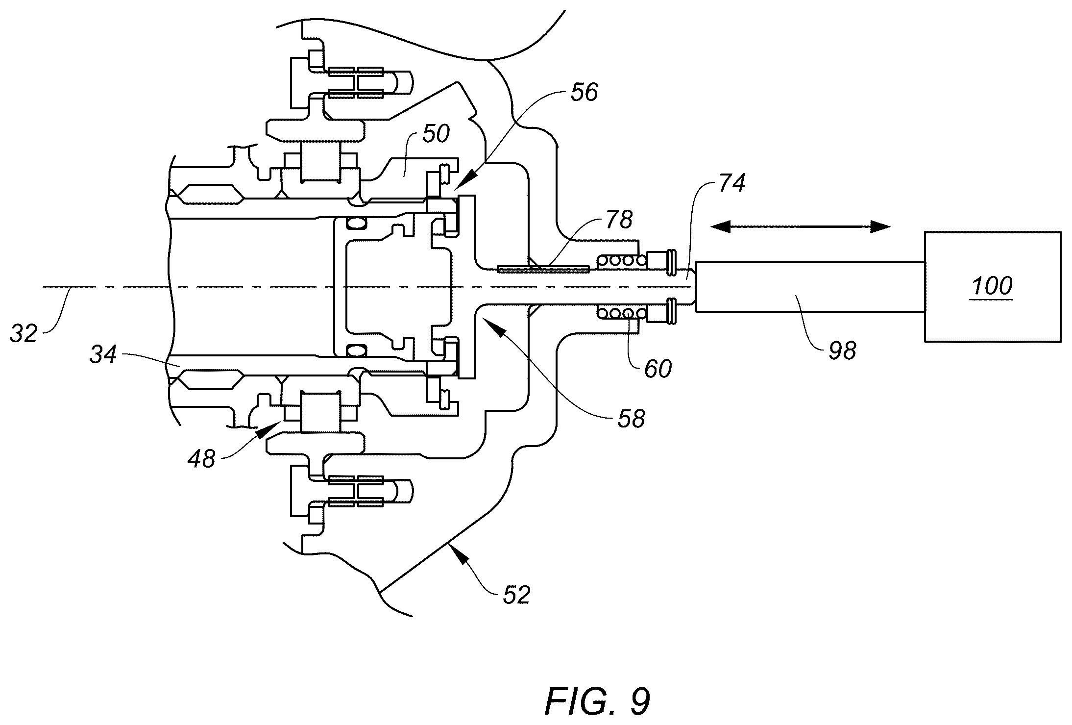 Patent US12590543 Figure 9 – Gas turbine engine with shaft retention system