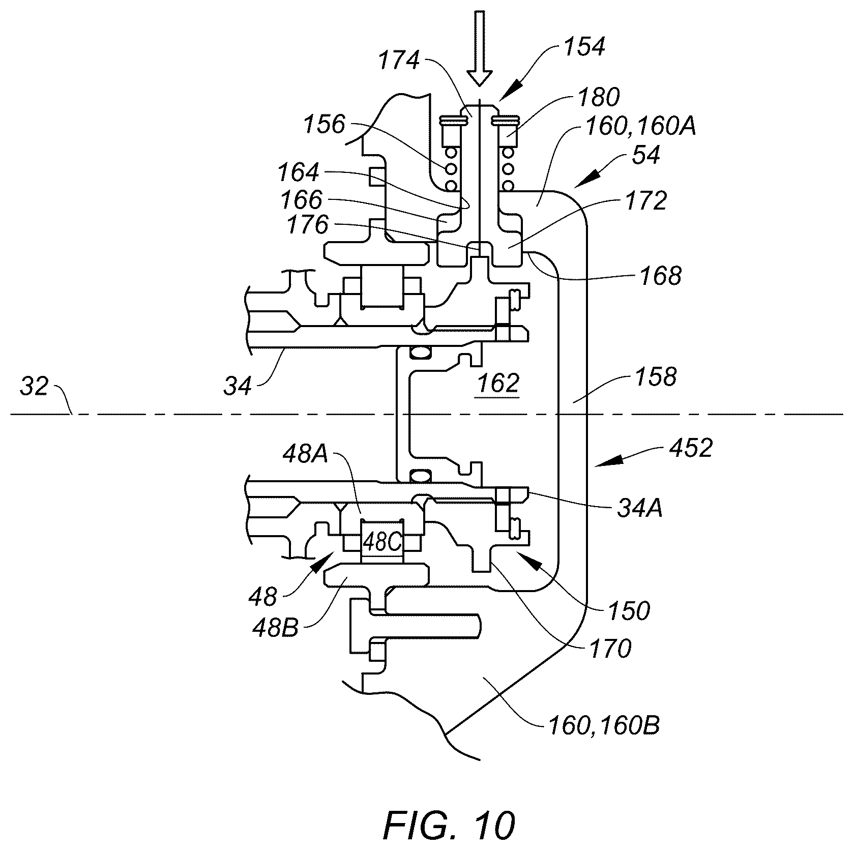 Patent US12590543 Figure 10 – Gas turbine engine with shaft retention system