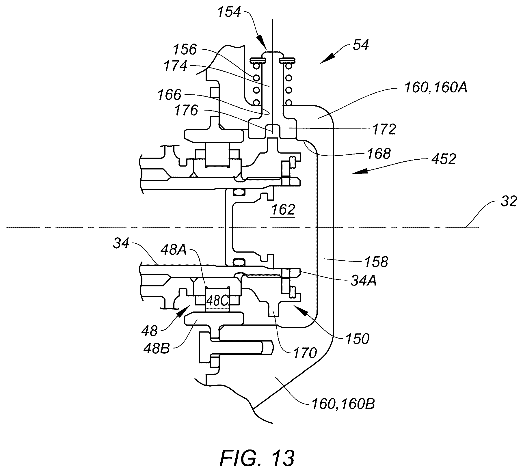 Patent US12590543 Figure 13 – Gas turbine engine with shaft retention system