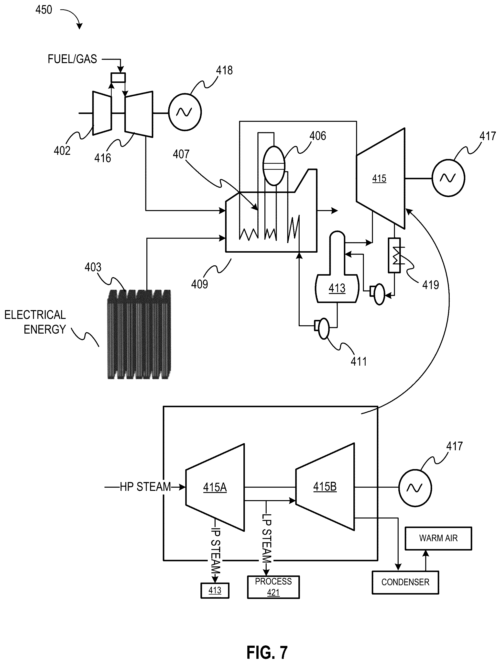 Patent US12590549 Figure 7 – Thermal energy storage system coupled with thermal power cycle systems