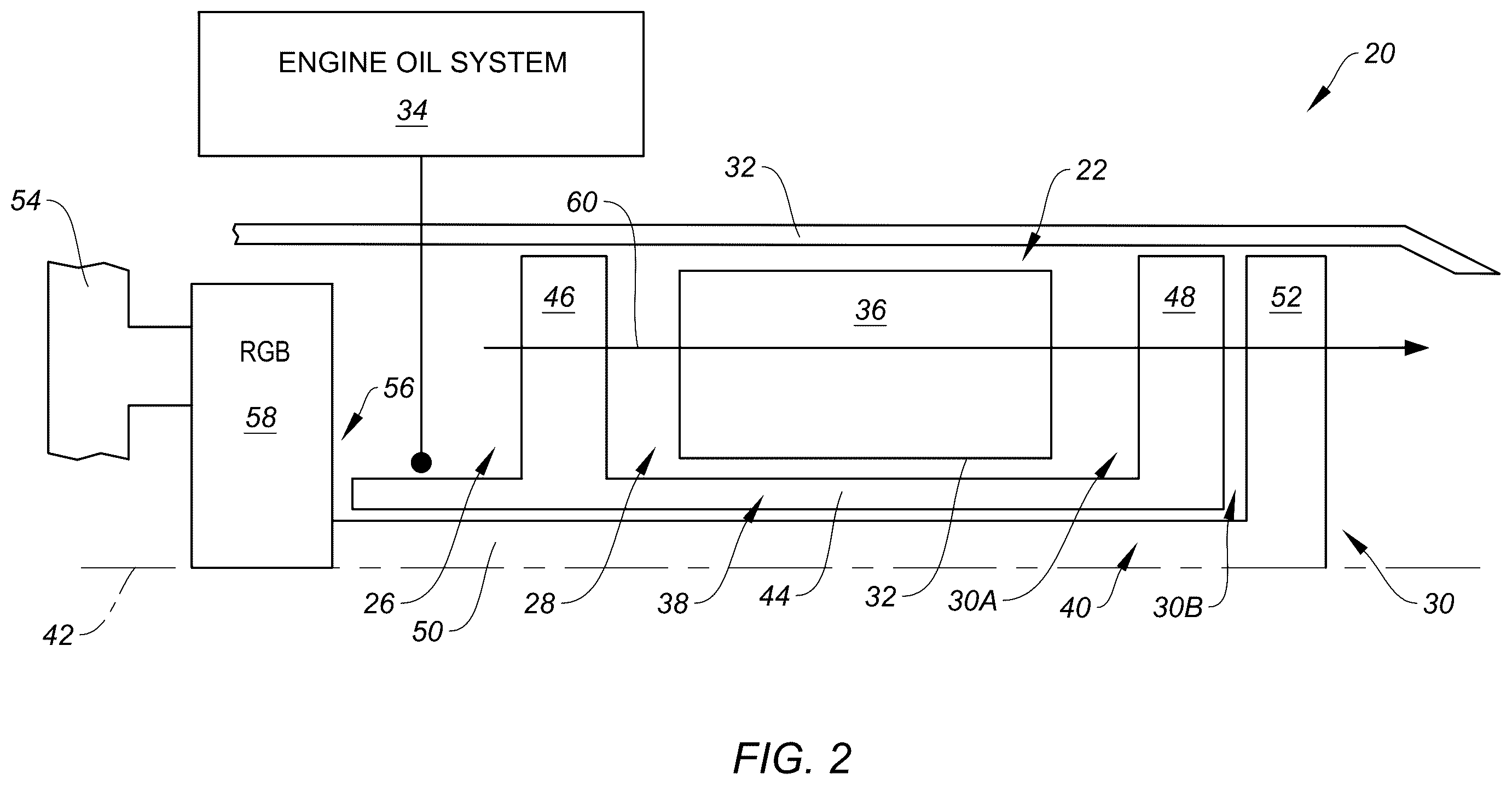 Patent US12590551 Figure 2 – Oil tank return for an aircraft engine oil system
