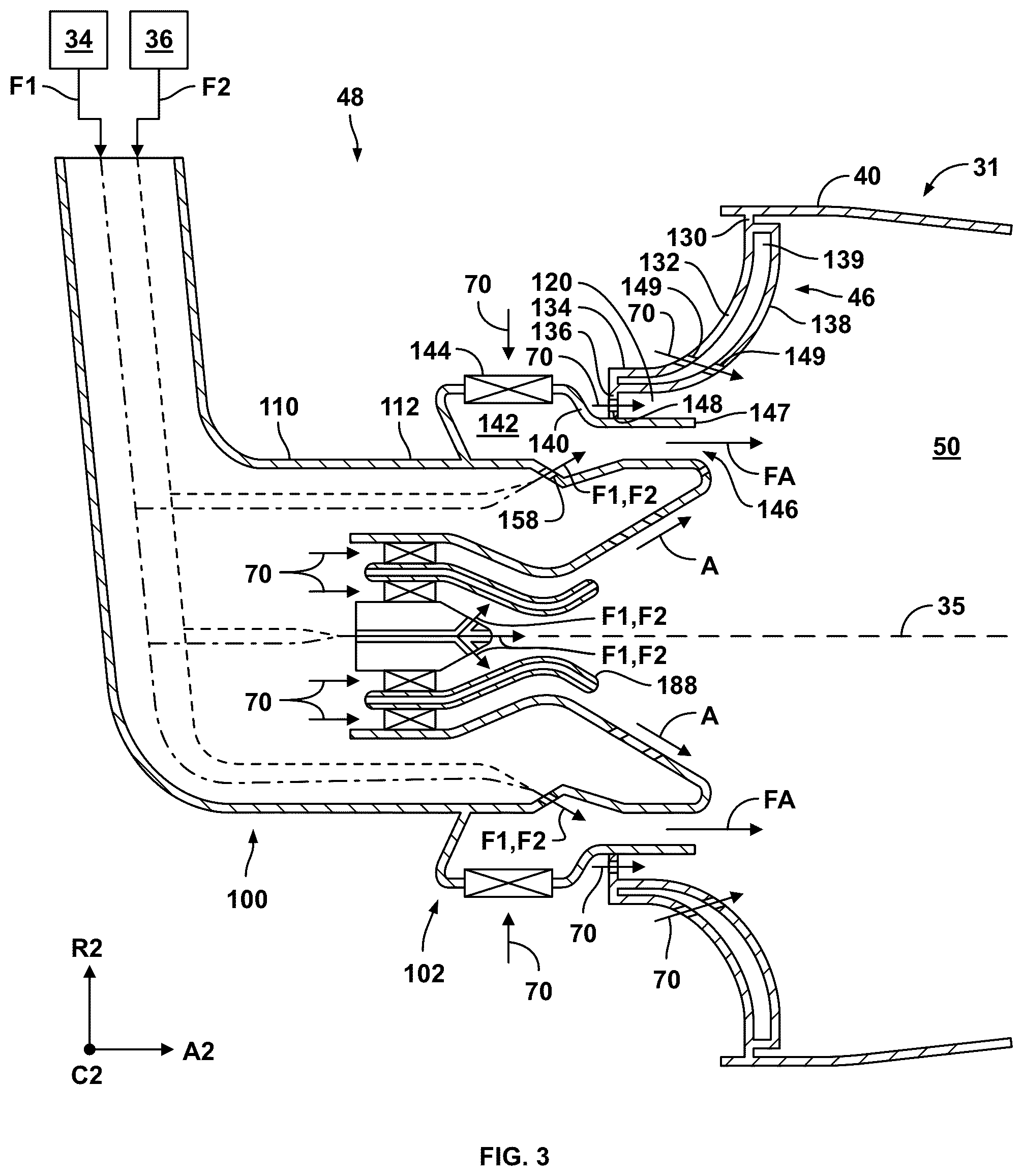 Patent US12590556 Figure 3 – Gas turbine engine, fuel nozzle assembly, and method