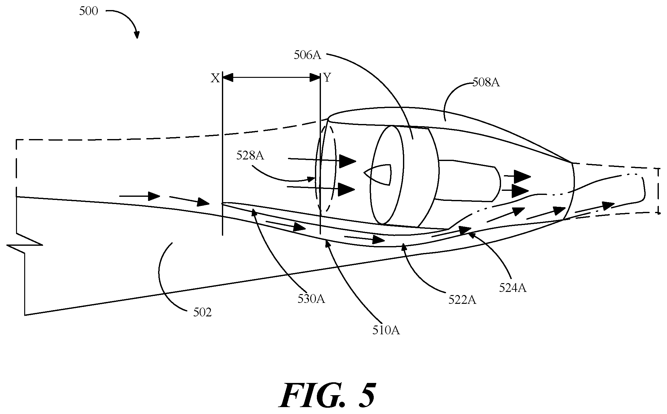 Patent US12590558 Figure 5 – Drag recovery scheme using boundary layer ingestion