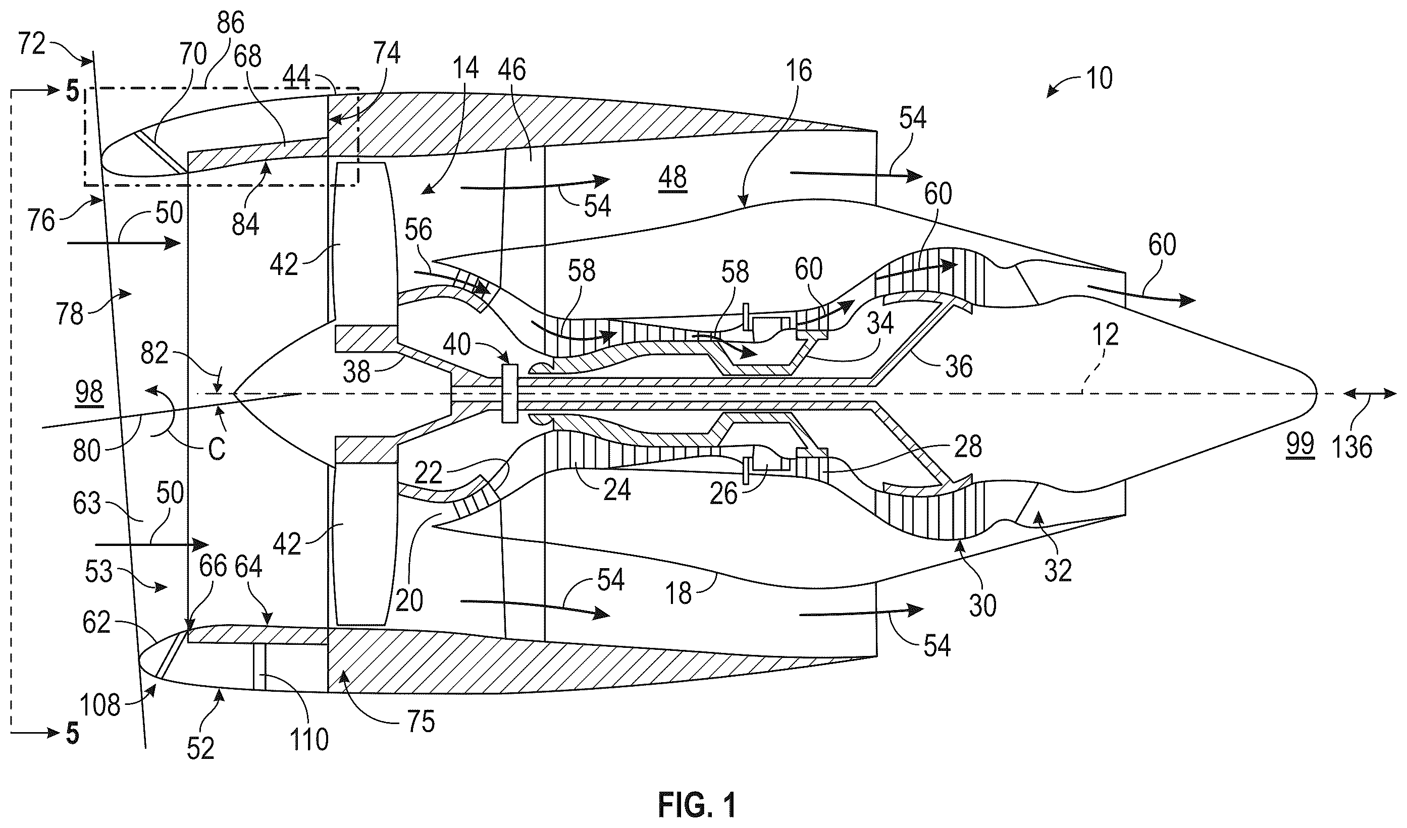 Patent US12590559 Figure 1 – Nacelle inlet duct for a ducted fan engine
