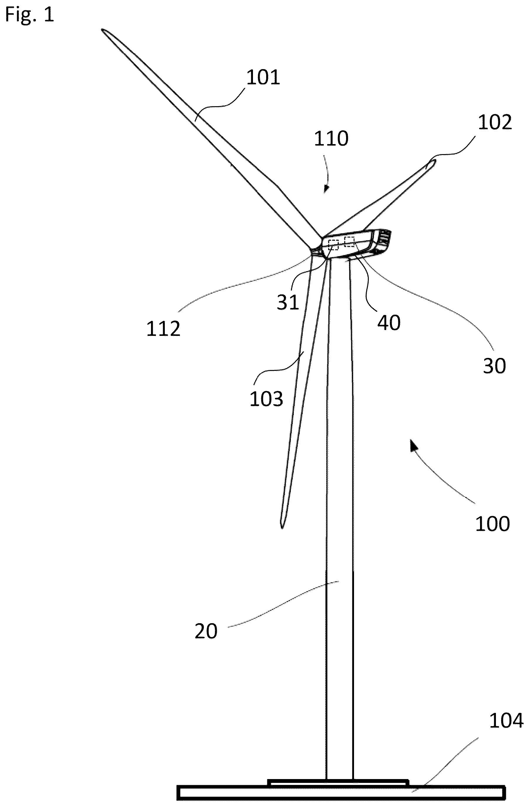 Patent US12590571 Figure 1 – Bearing for a wind turbine, method for monitoring an anomaly in a bearing of a wind turbine, system for monitoring an anomaly in a bearing of a wind turbine and wind turbine
