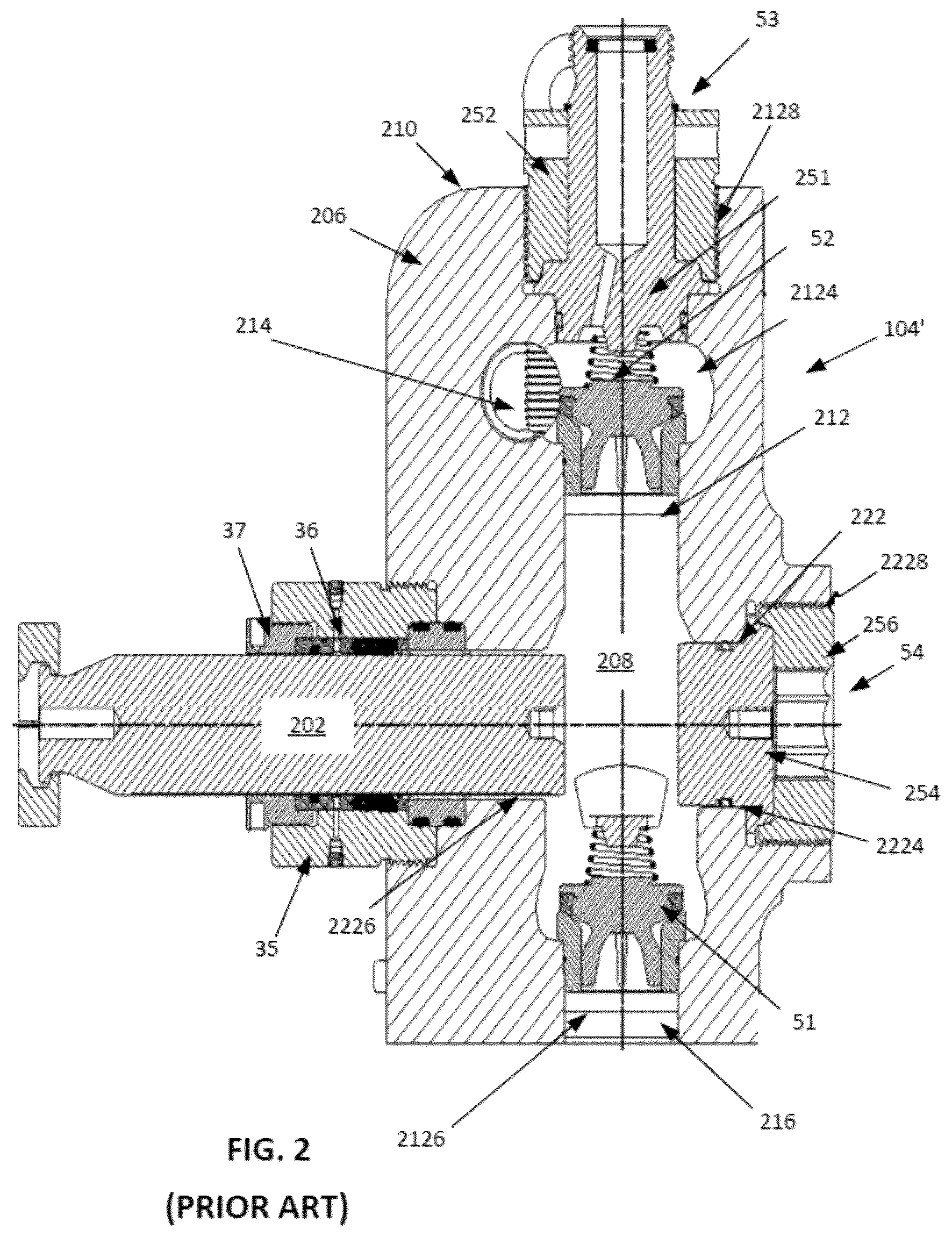 Patent US12590578 Figure 2 – Fluid end with transition surface geometry