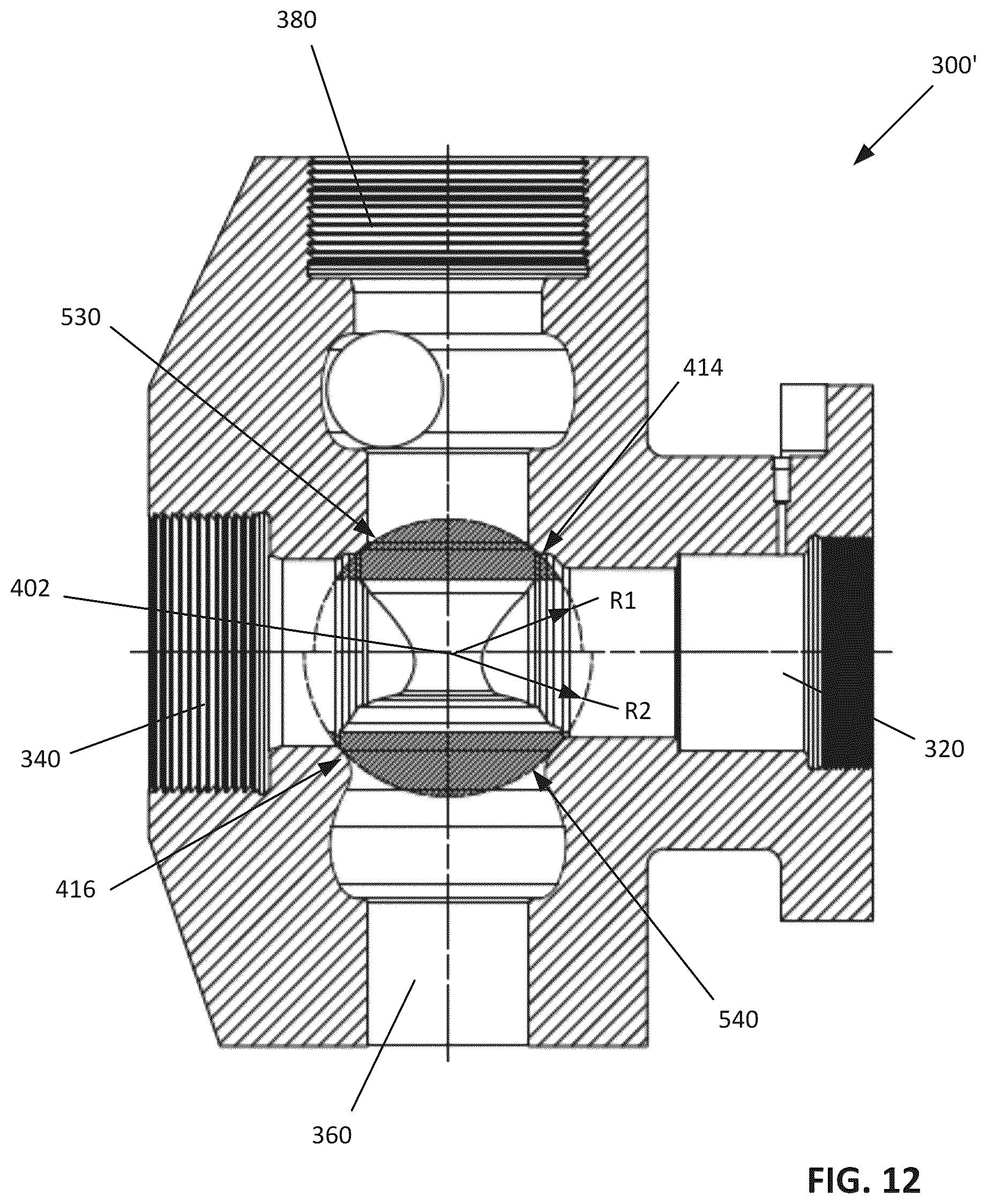 Patent US12590578 Figure 8 – Fluid end with transition surface geometry