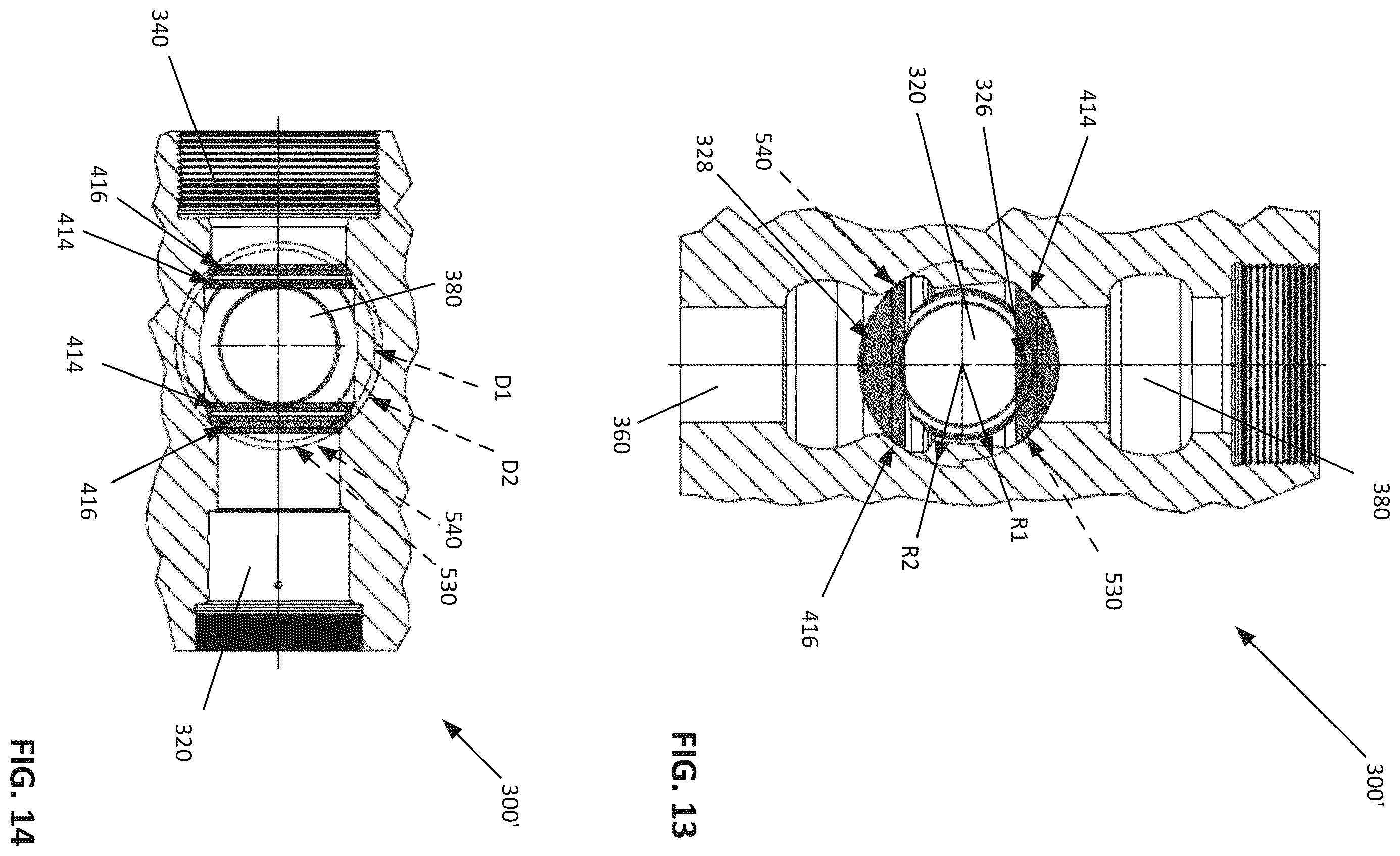 Patent US12590578 Figure 9 – Fluid end with transition surface geometry