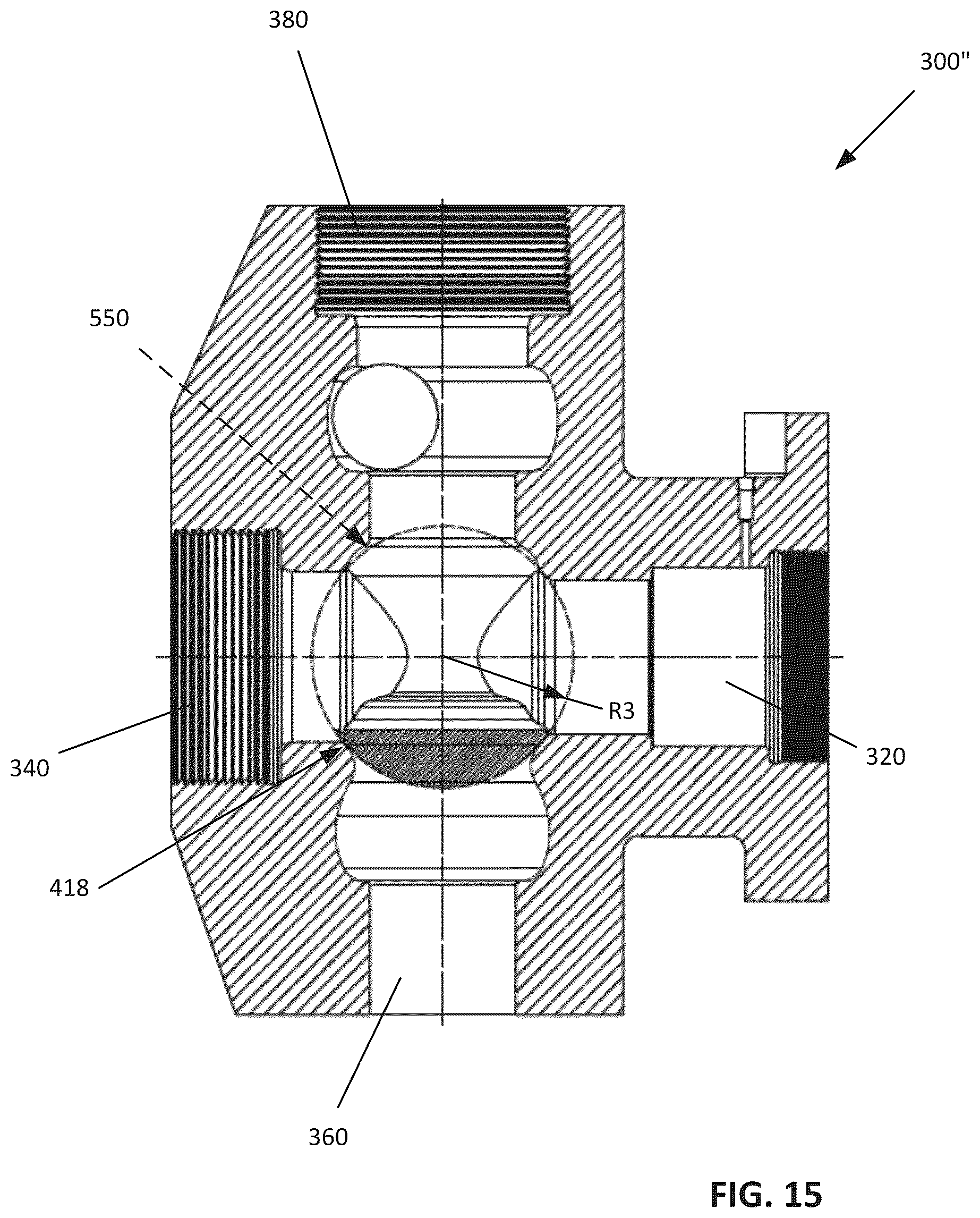Patent US12590578 Figure 10 – Fluid end with transition surface geometry