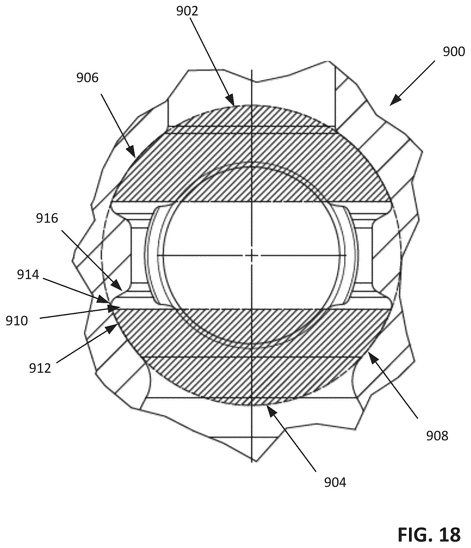 Patent US12590578 Figure 13 – Fluid end with transition surface geometry