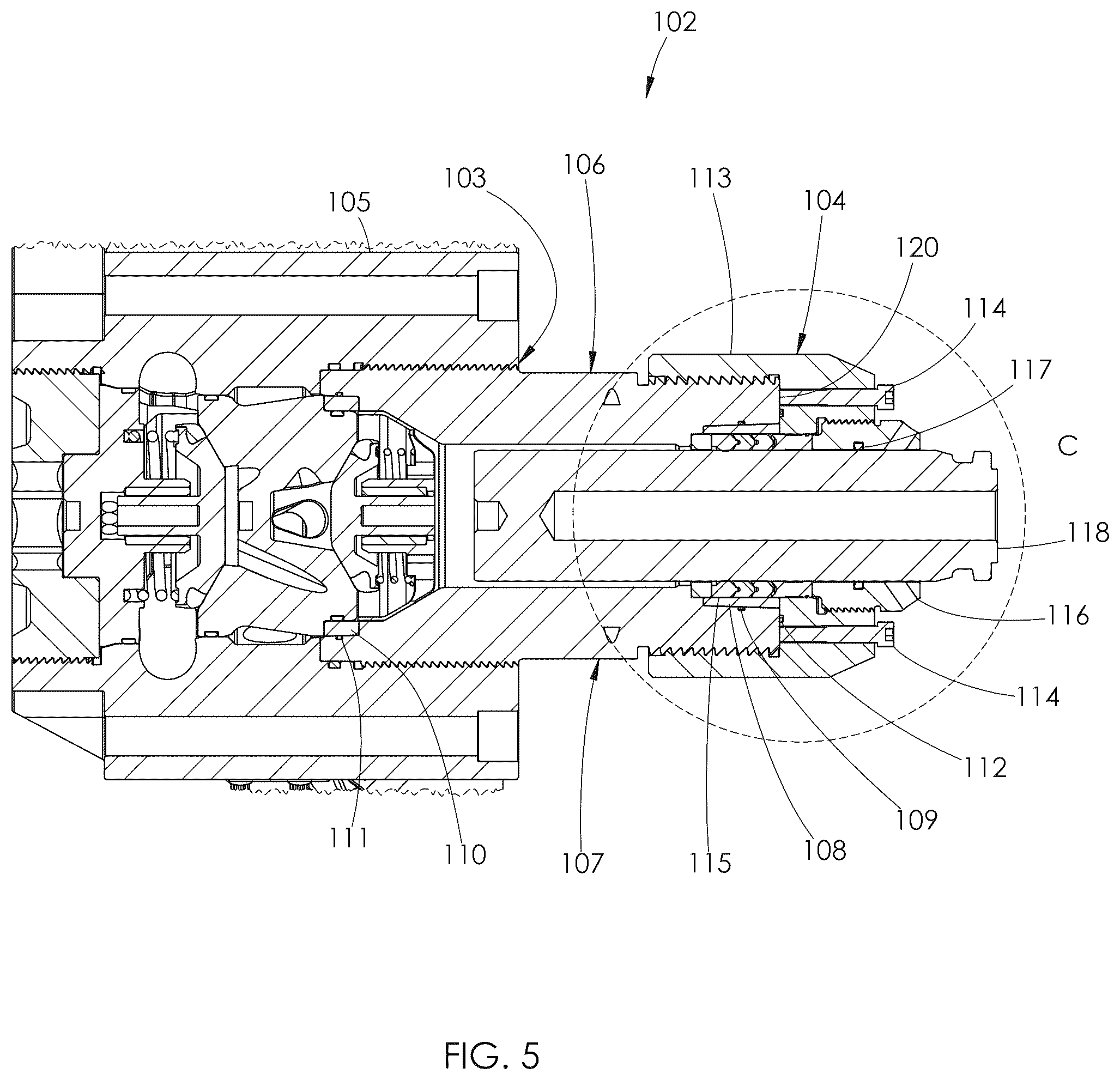 Patent US12590581 Figure 5 – Fluid end with threaded dynamic section