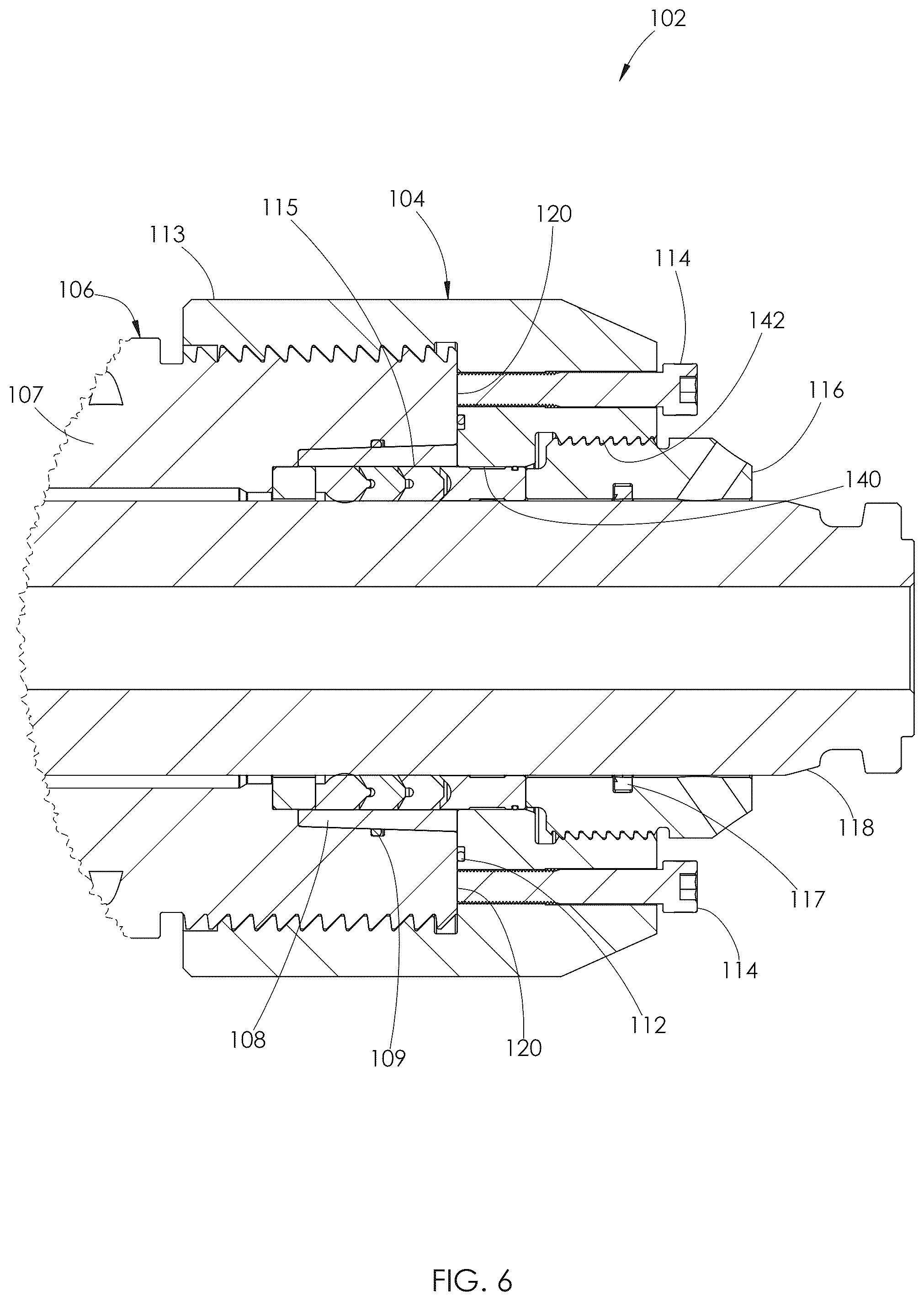Patent US12590581 Figure 6 – Fluid end with threaded dynamic section