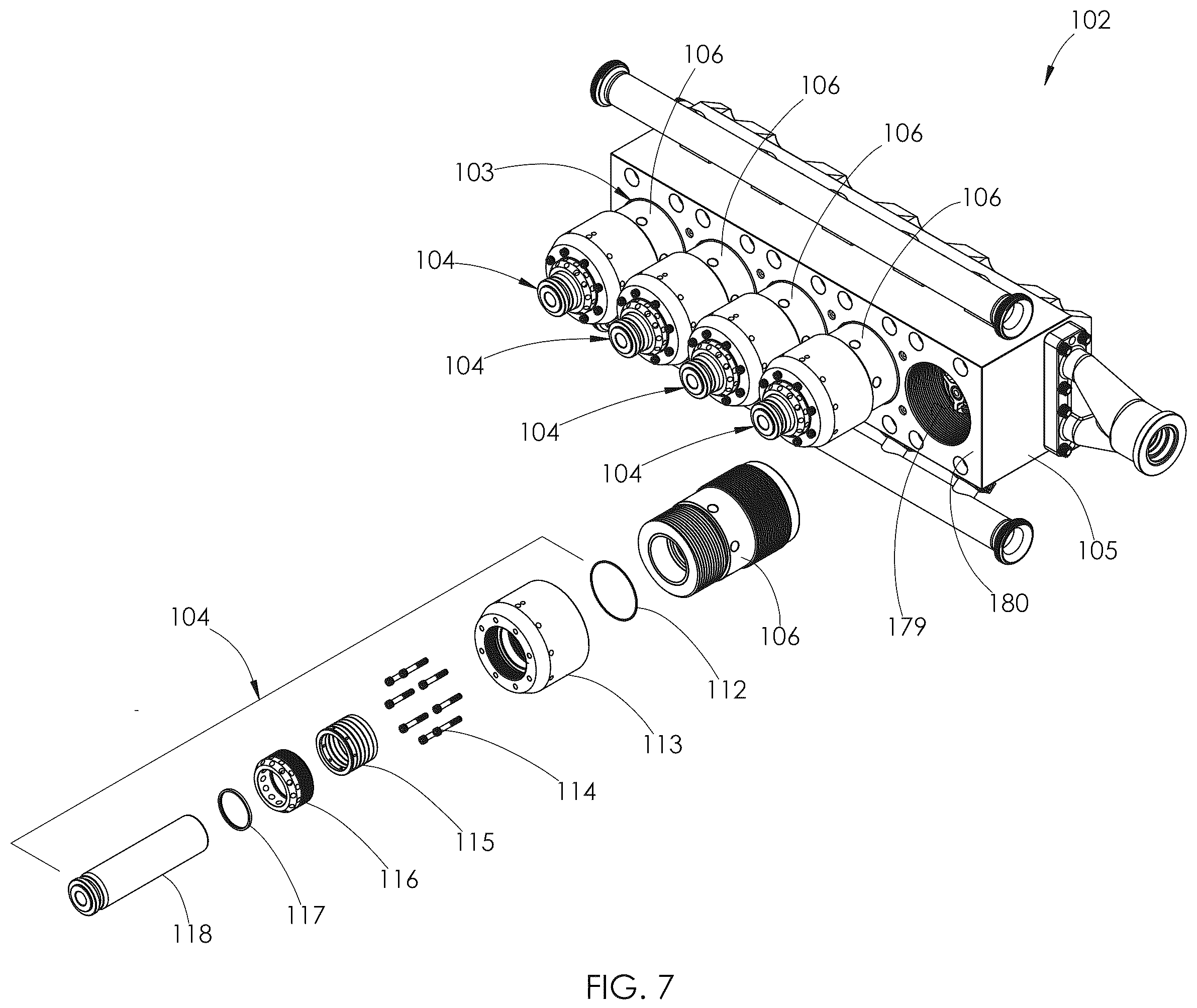 Patent US12590581 Figure 7 – Fluid end with threaded dynamic section