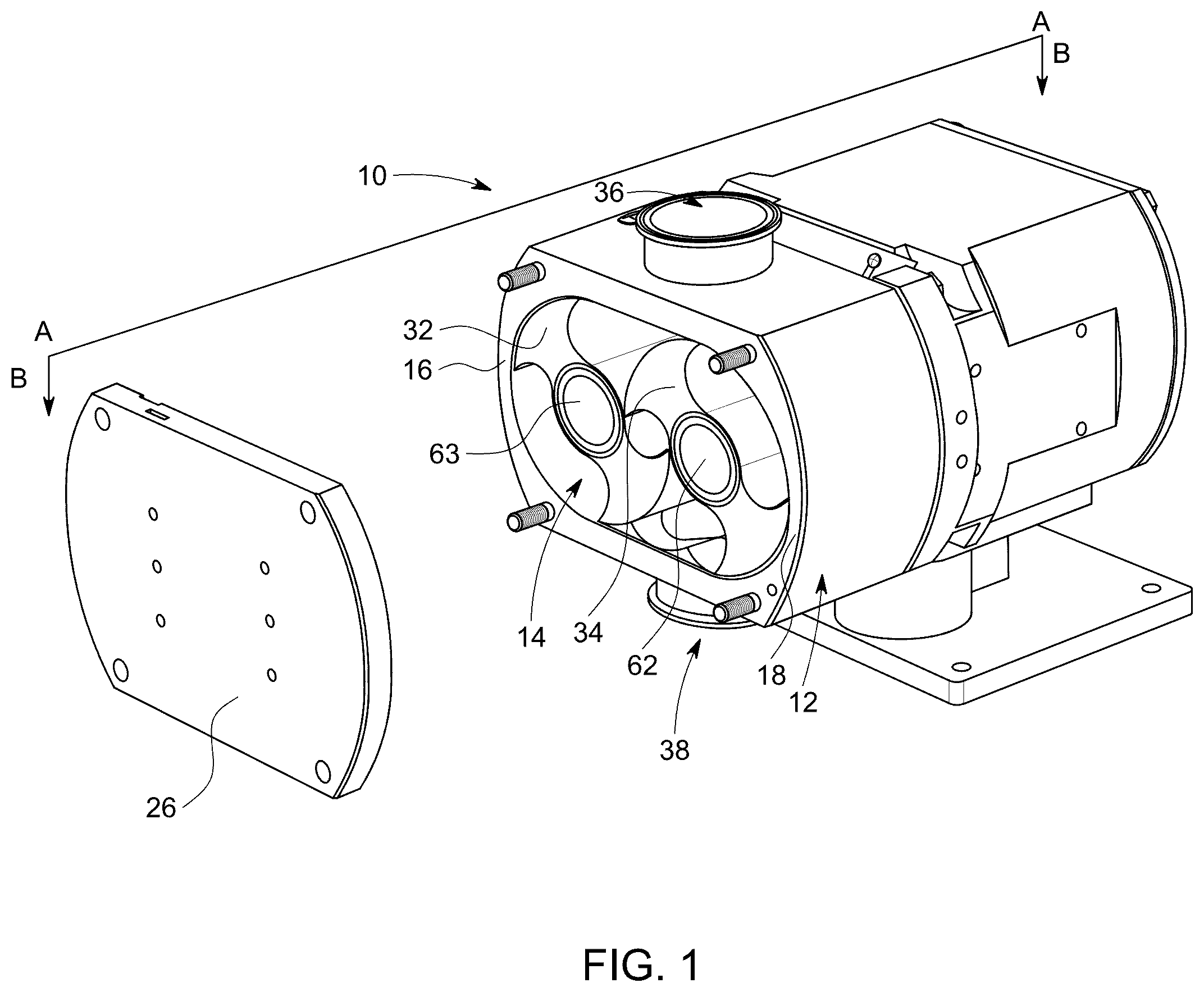 Patent US12590582 Figure 1 – Rotary pump with rotor bearing cap