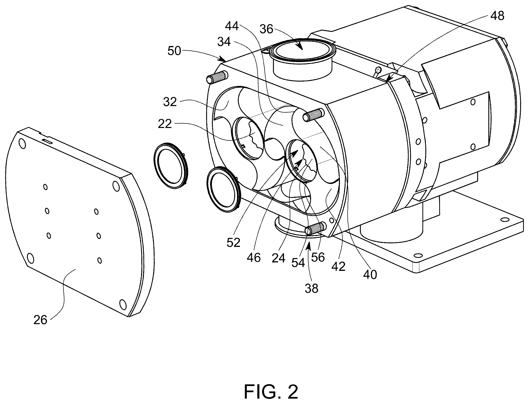 Patent US12590582 Figure 2 – Rotary pump with rotor bearing cap