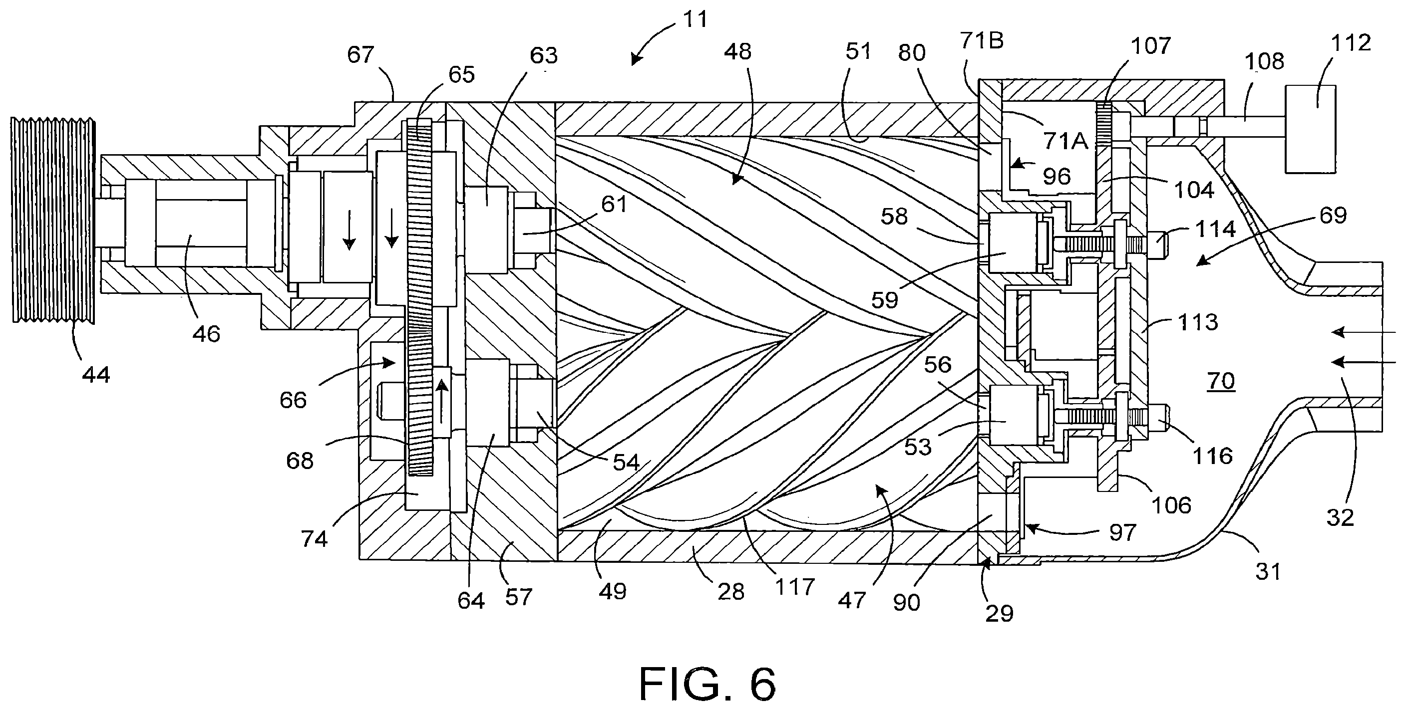 Patent US12590584 Figure 6 – Supercharged internal combustion engine with intake port timing shutters controlling the air mass flowing into the supercharger