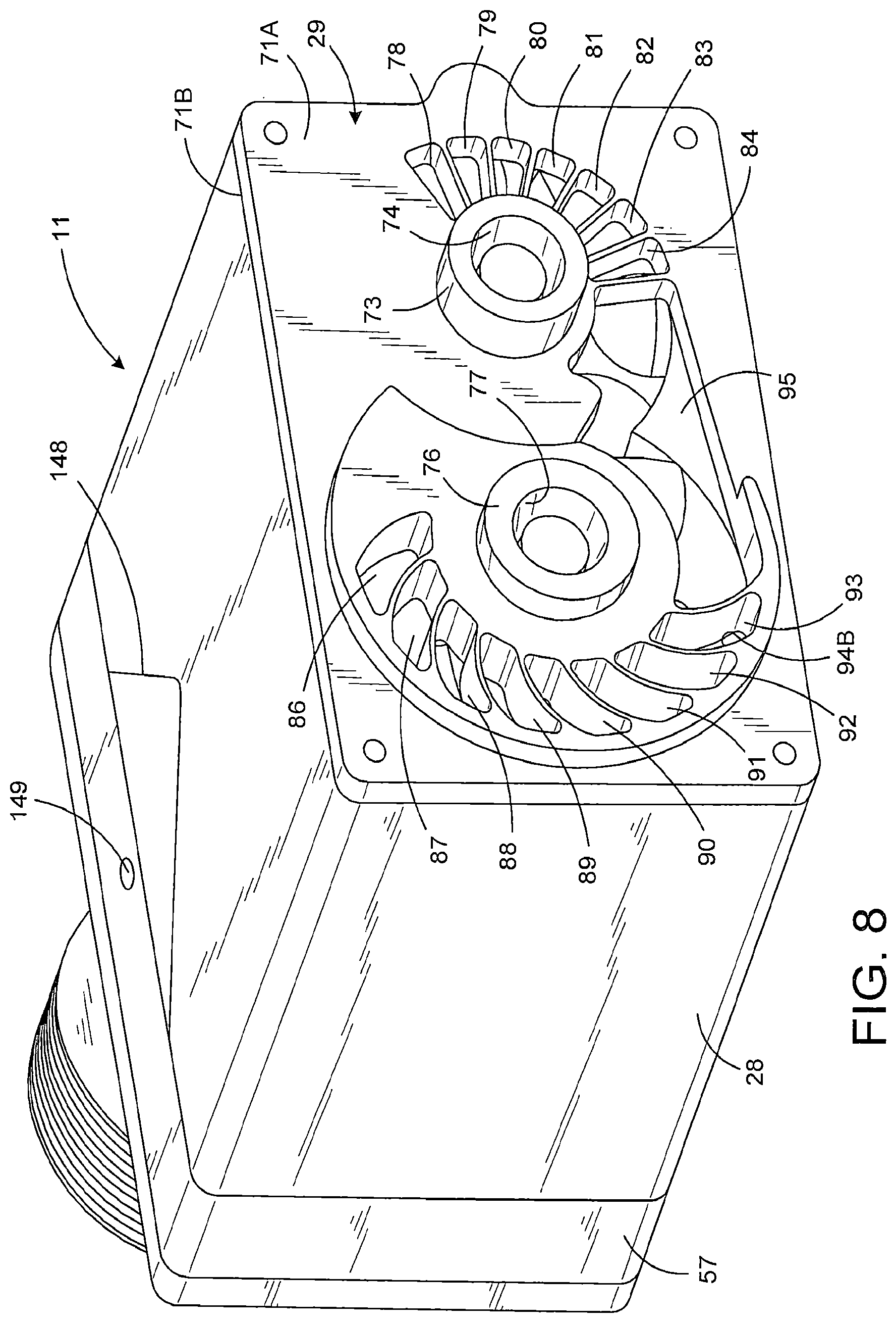 Patent US12590584 Figure 8 – Supercharged internal combustion engine with intake port timing shutters controlling the air mass flowing into the supercharger