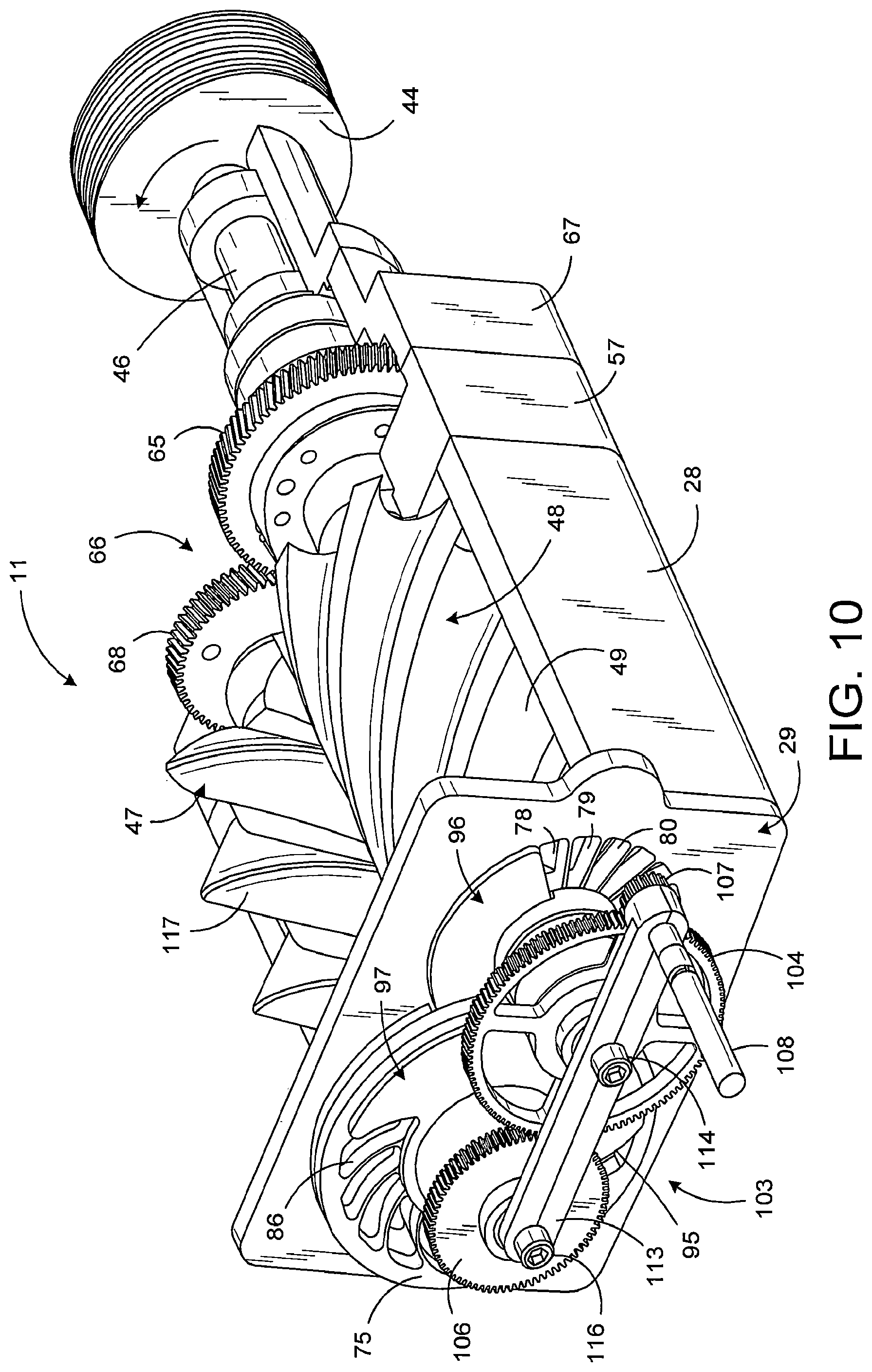 Patent US12590584 Figure 10 – Supercharged internal combustion engine with intake port timing shutters controlling the air mass flowing into the supercharger