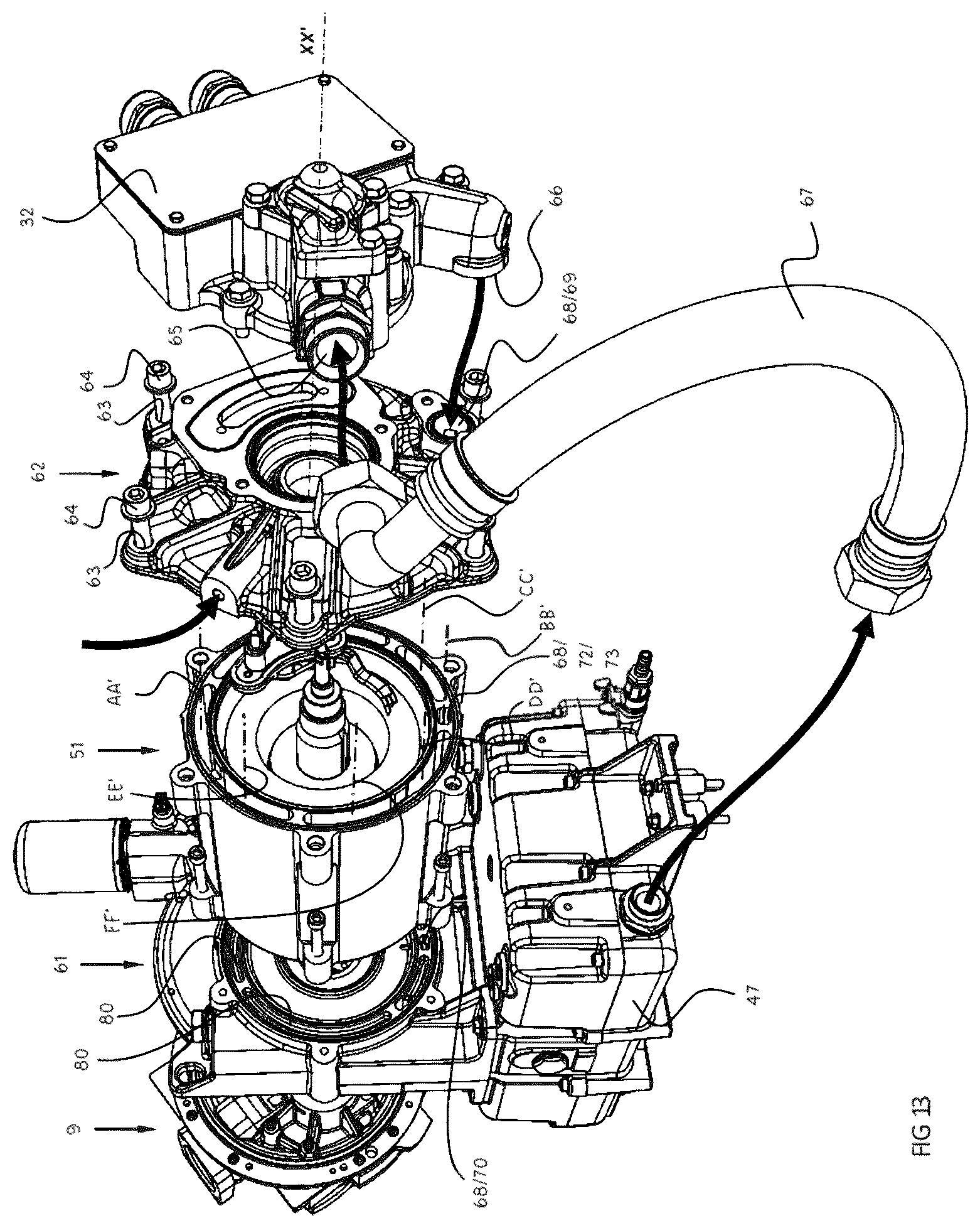 Patent US12590586 Figure 8 – Compressor assembly comprising a motor driving one or more compressor rotors and method for fabricating a housing part of such a compressor assembly