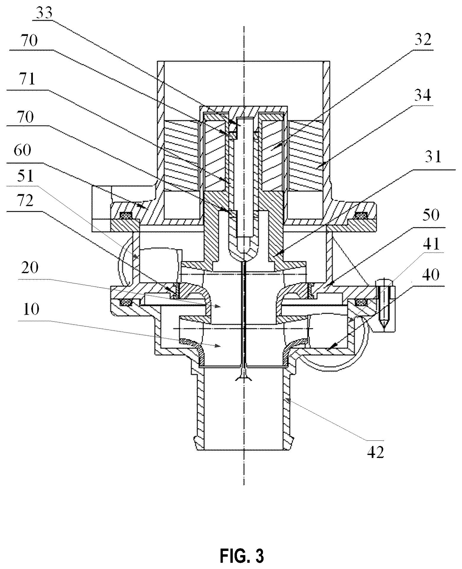 Patent US12590587 Figure 3 – Water pump with one inlet and two outlets