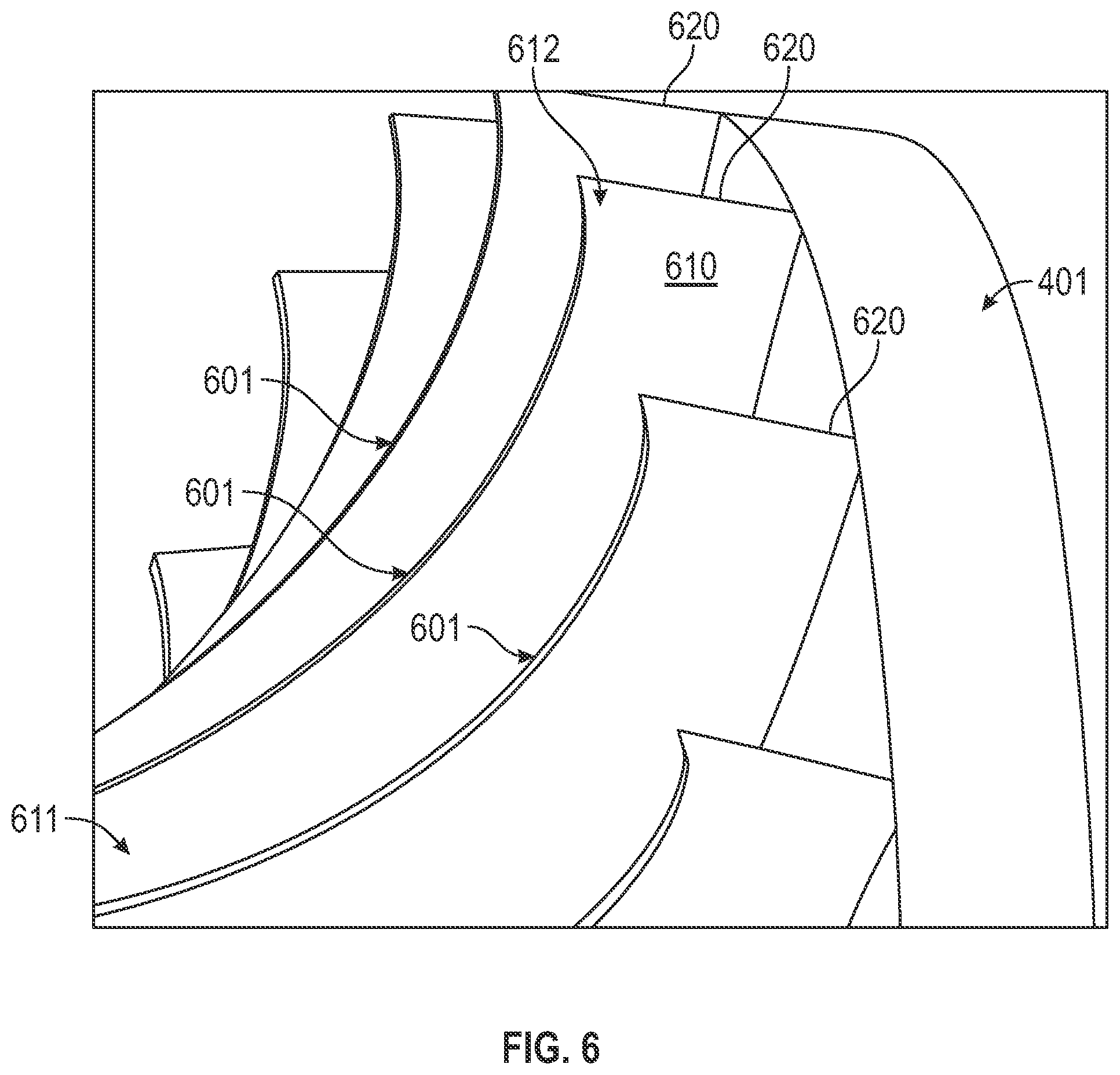 Patent US12590590 Figure 4 – Aircraft engine impeller with exducer shroud forward sweep