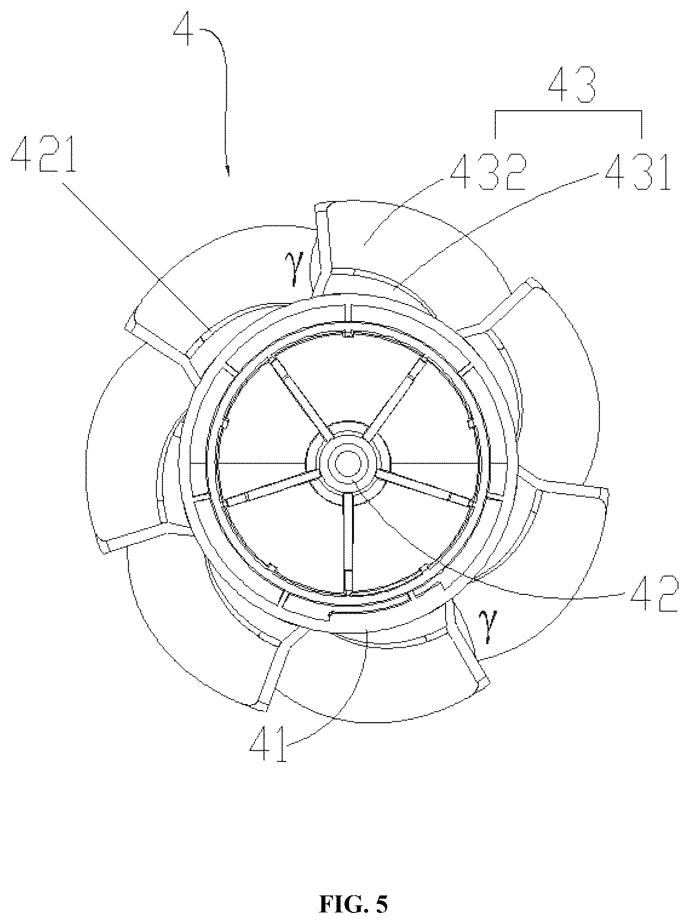 Patent US12590592 Figure 5 – Air guide frame, fan head, and handheld concentrating fan