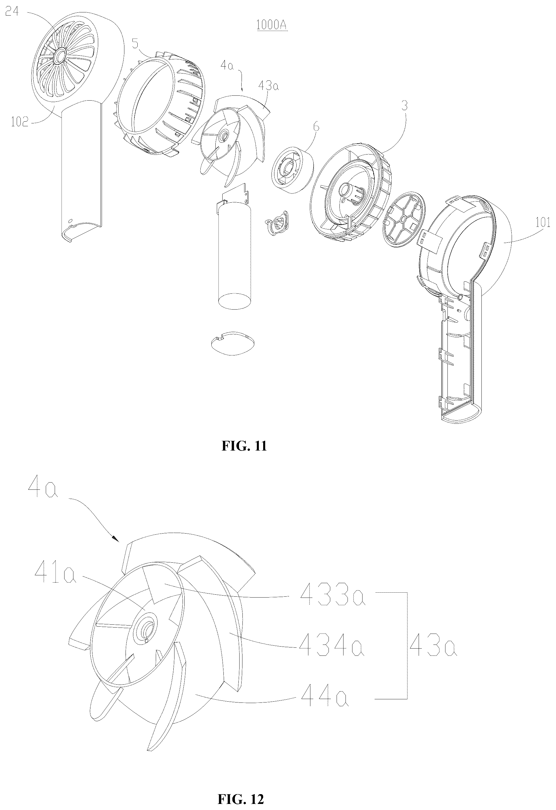 Patent US12590592 Figure 11 – Air guide frame, fan head, and handheld concentrating fan