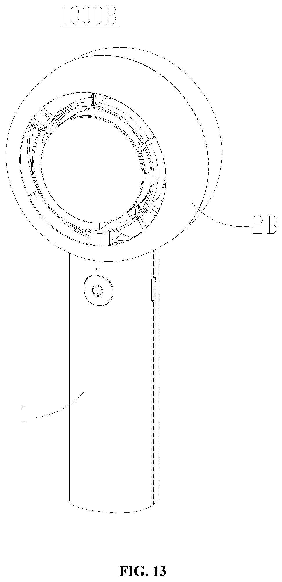 Patent US12590592 Figure 12 – Air guide frame, fan head, and handheld concentrating fan