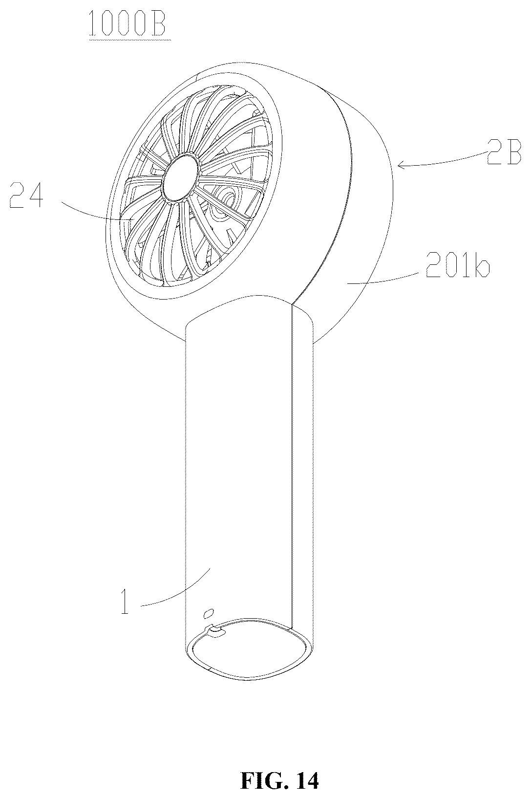 Patent US12590592 Figure 13 – Air guide frame, fan head, and handheld concentrating fan