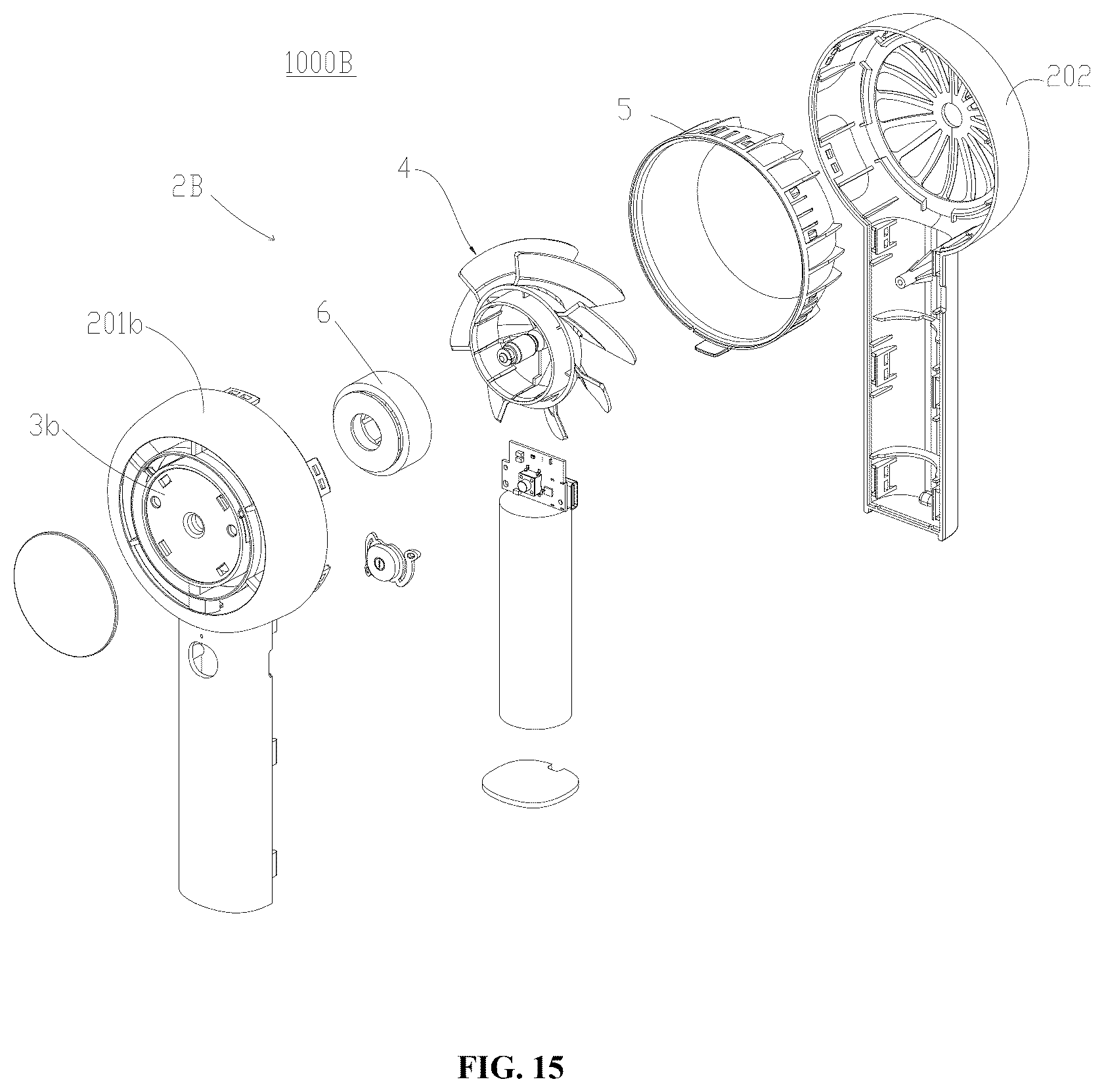 Patent US12590592 Figure 14 – Air guide frame, fan head, and handheld concentrating fan
