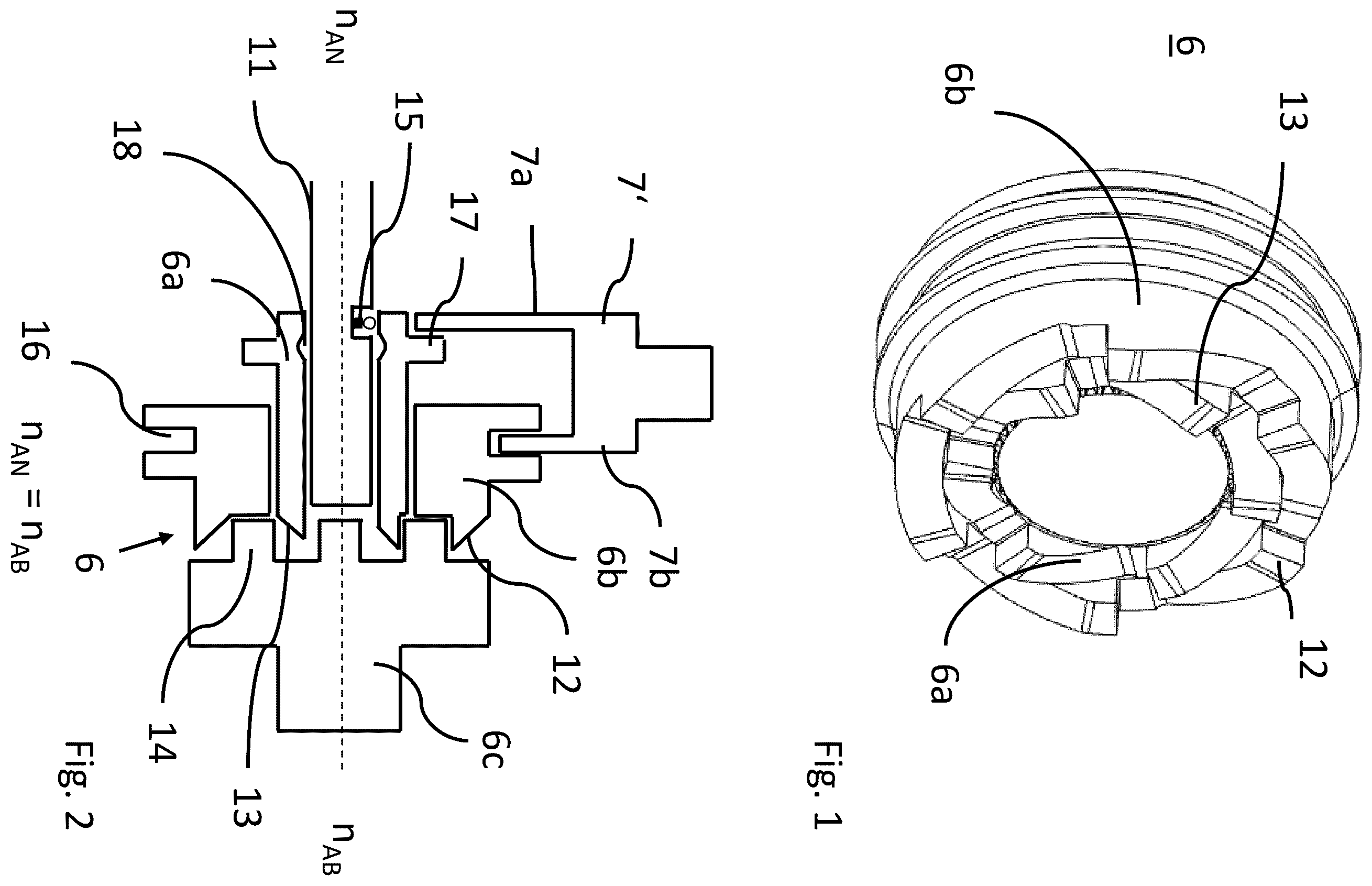 Patent US12590610 Figure 1 – Jaw clutch having a freewheeling function, and drive assembly