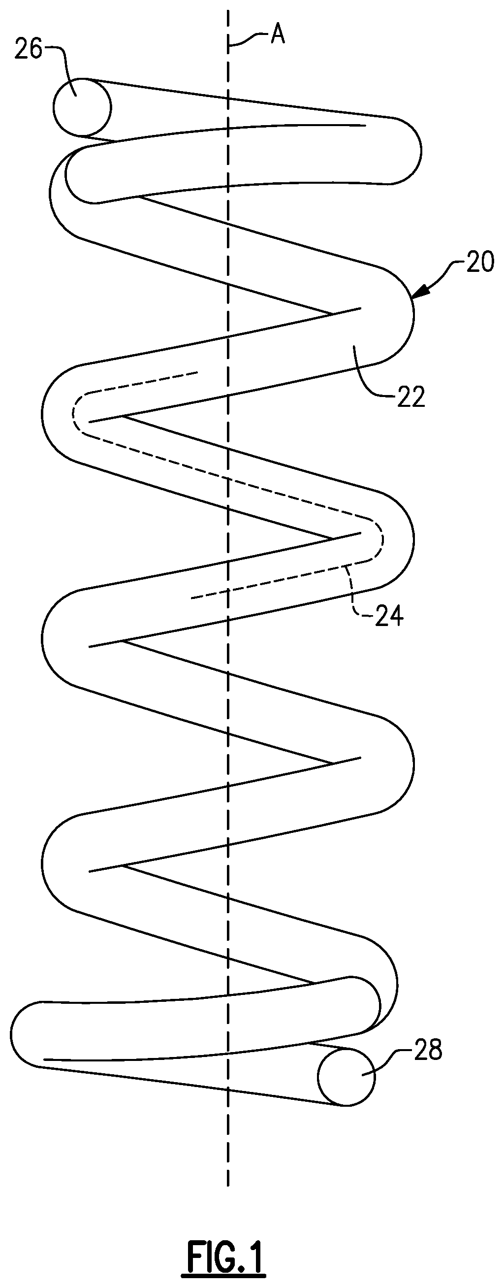 Patent US12590616 Figure 1 – Composite coil spring with carbon and glass fiber layers