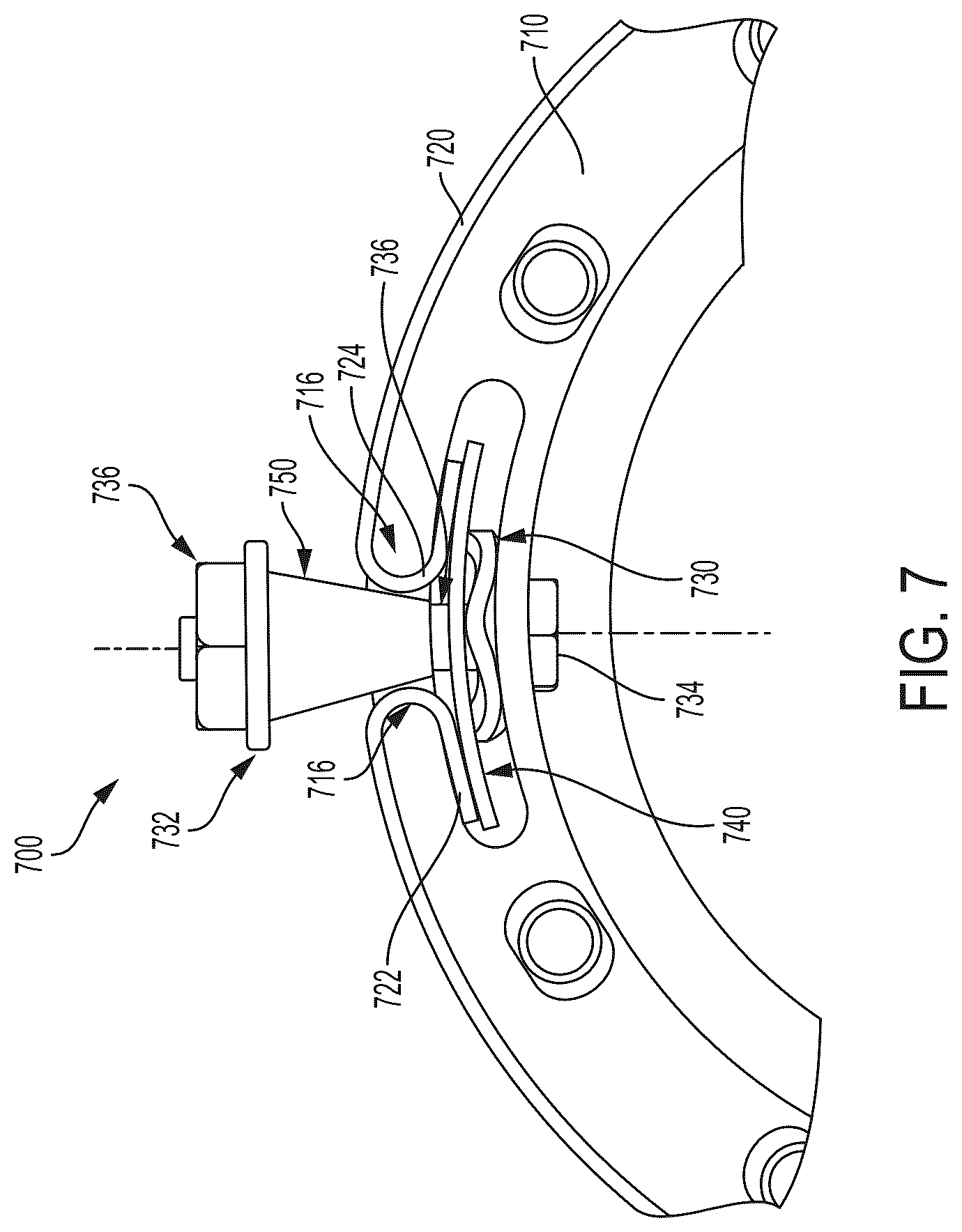 Patent US12590621 Figure 8 – Belt termination and tensioning in a pulley arrangement for a robotic arm