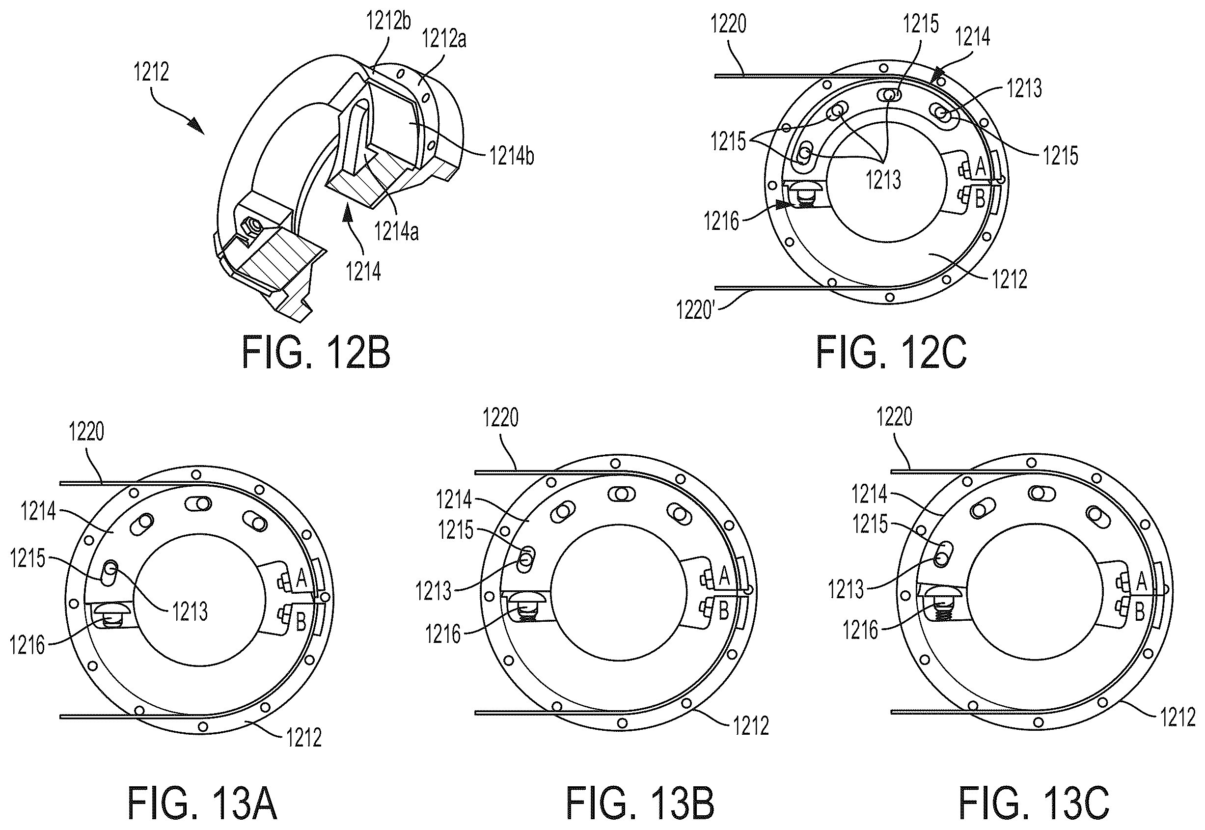 Patent US12590621 Figure 13 – Belt termination and tensioning in a pulley arrangement for a robotic arm