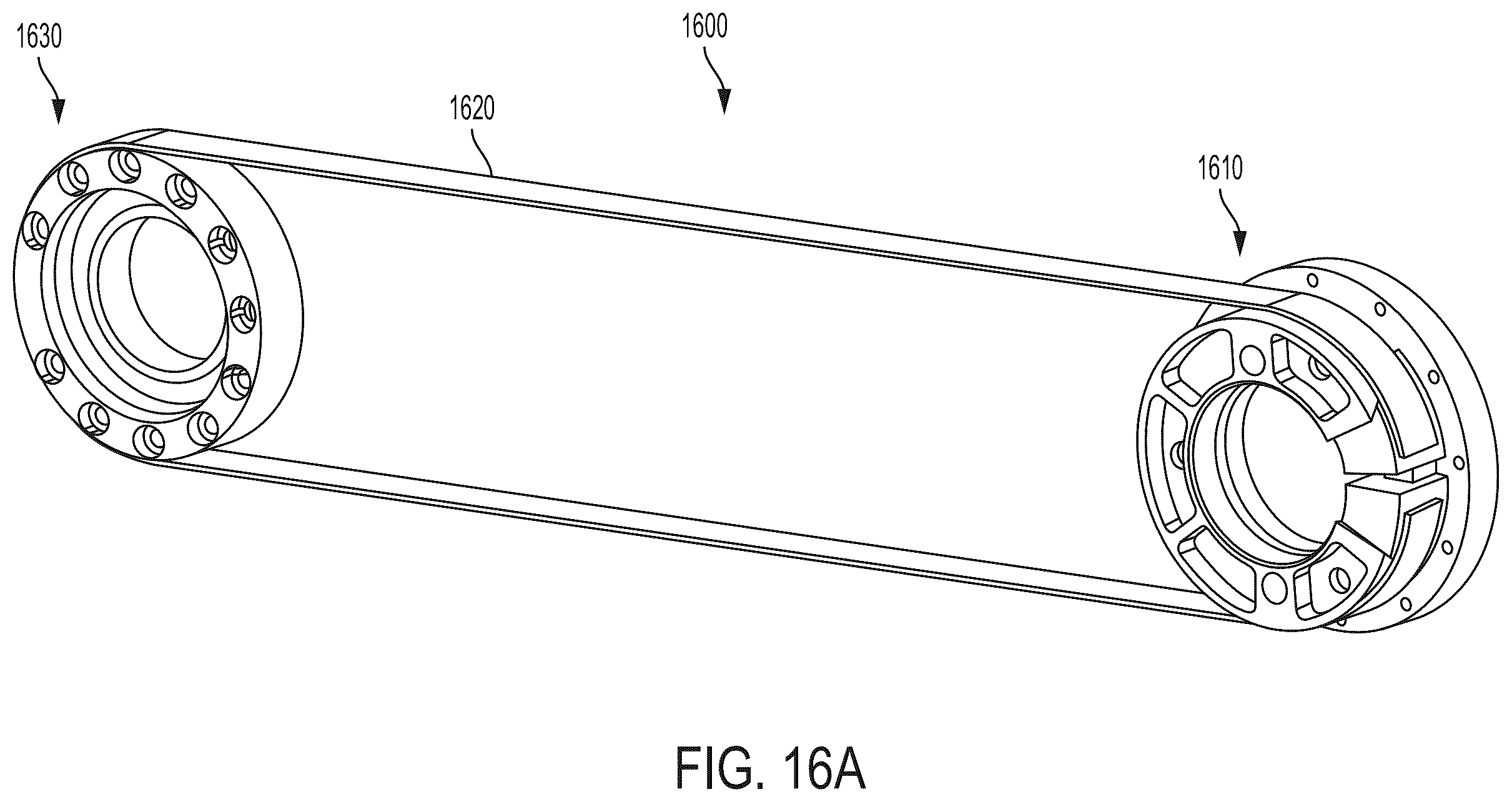 Patent US12590621 Figure 16 – Belt termination and tensioning in a pulley arrangement for a robotic arm