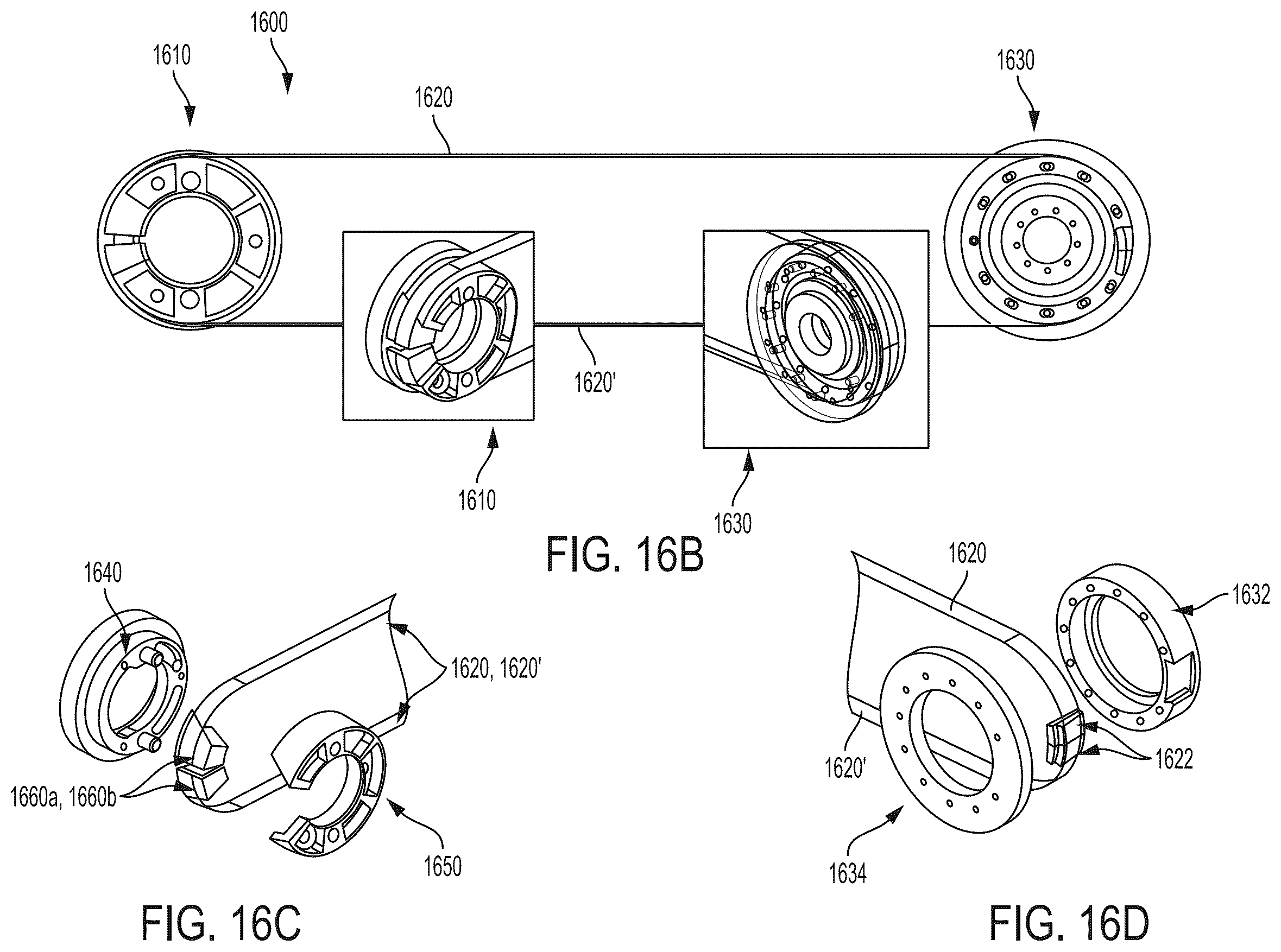 Patent US12590621 Figure 17 – Belt termination and tensioning in a pulley arrangement for a robotic arm