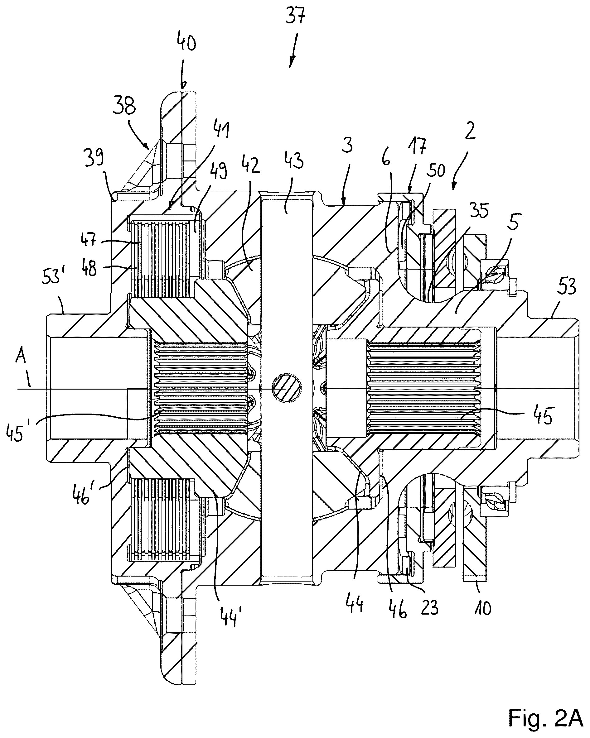 Patent US12590627 Figure 2 – Differential assembly and actuator assembly for friction disk clutch