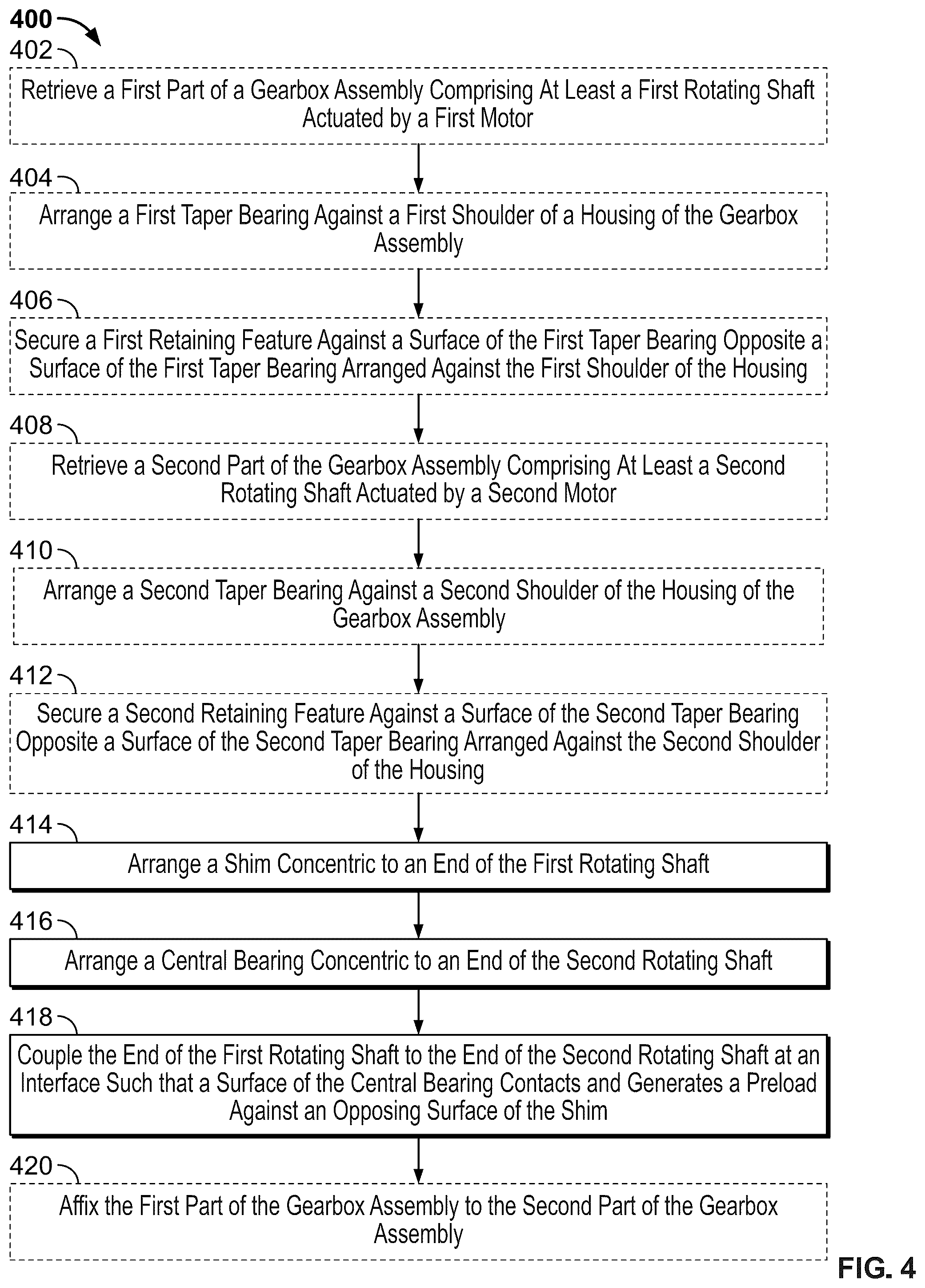 Patent US12590628 Figure 4 – Dual gearbox central bearing layout