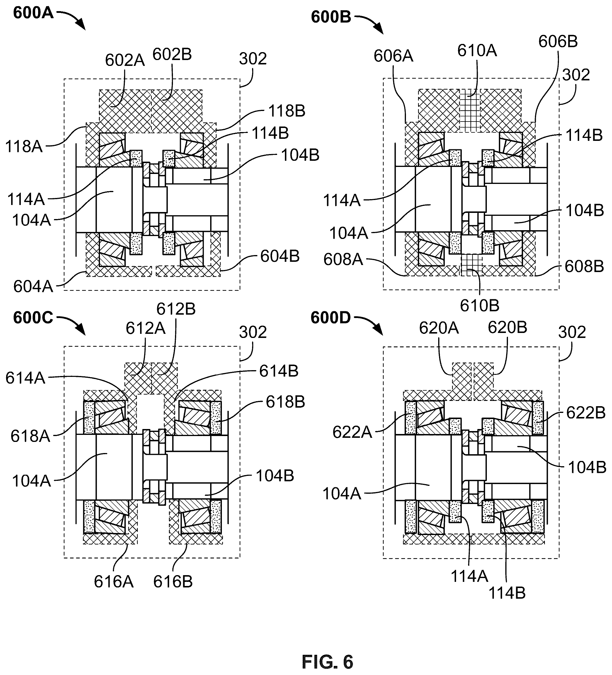 Patent US12590628 Figure 6 – Dual gearbox central bearing layout