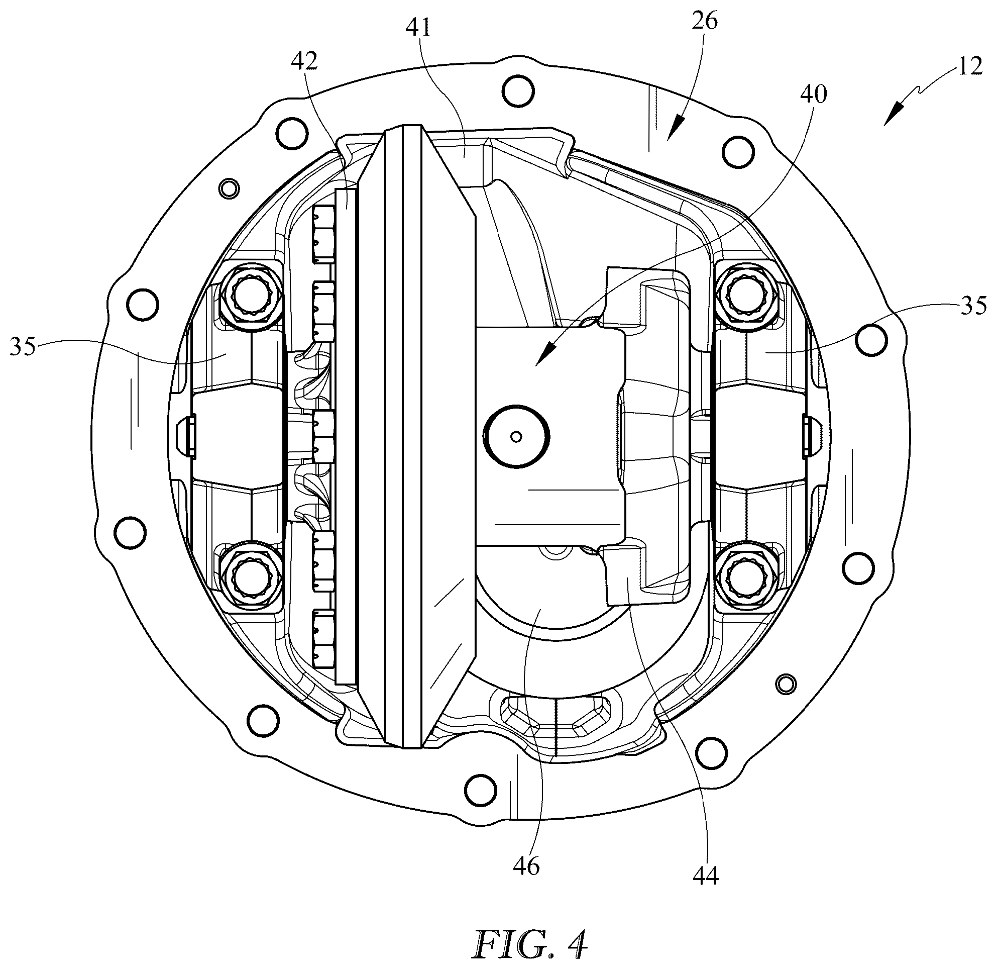 Patent US12590629 Figure 4 – Differential housing