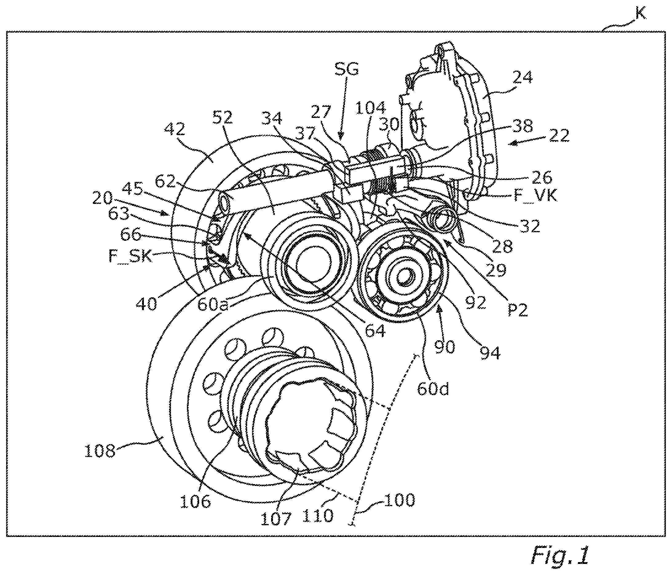 Patent US12590633 Figure 1 – Motor vehicle having a coupling mechanism and a parking lock device
