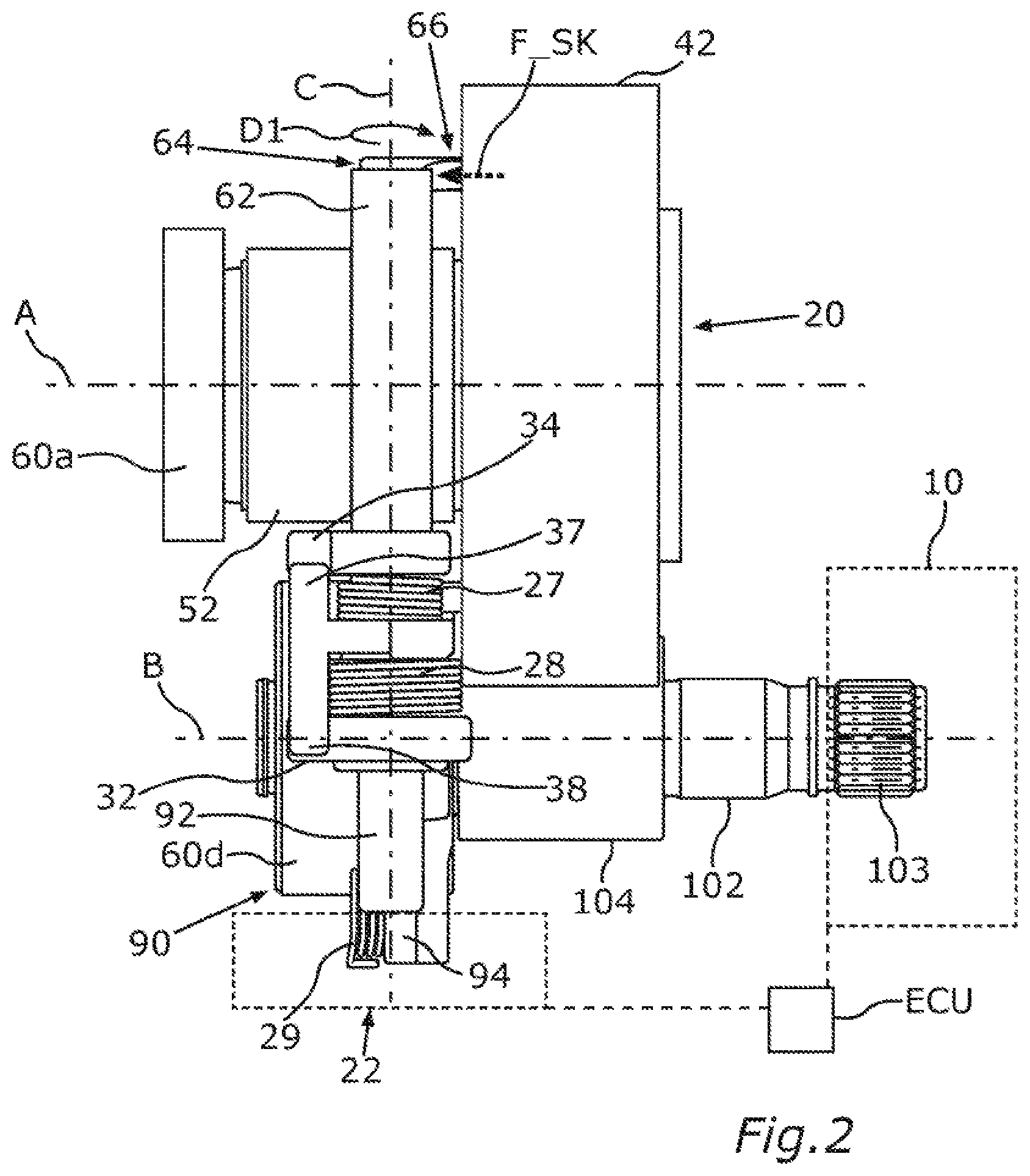 Patent US12590633 Figure 2 – Motor vehicle having a coupling mechanism and a parking lock device
