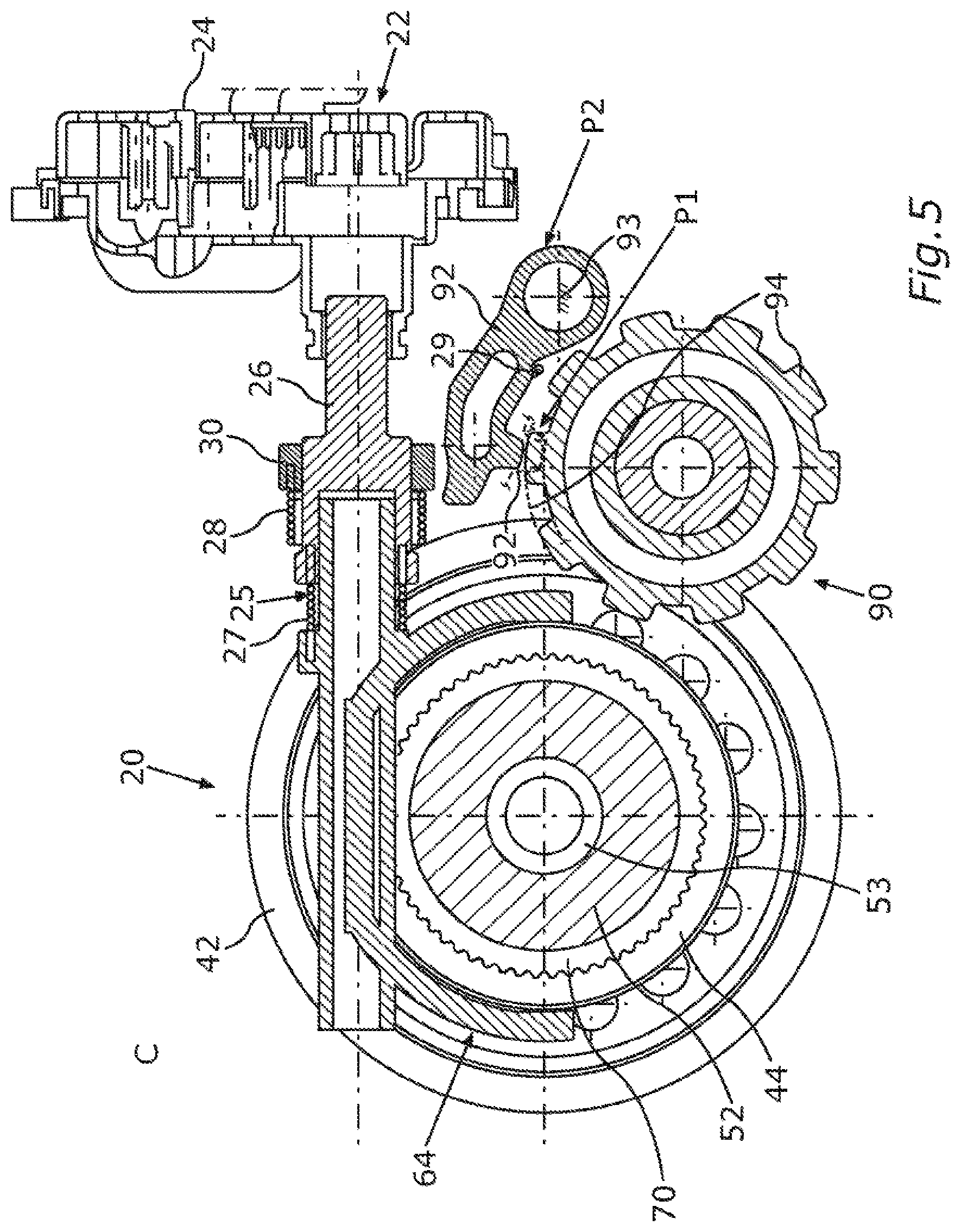 Patent US12590633 Figure 5 – Motor vehicle having a coupling mechanism and a parking lock device