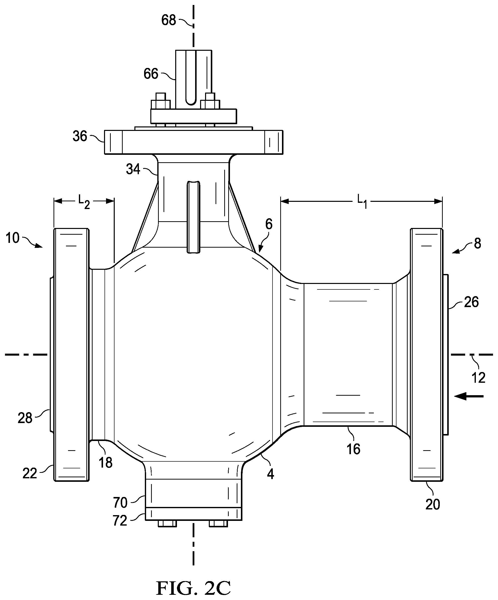 Patent US12590639 Figure 6 – Valve with unobstructed flow path having increased flow coefficient