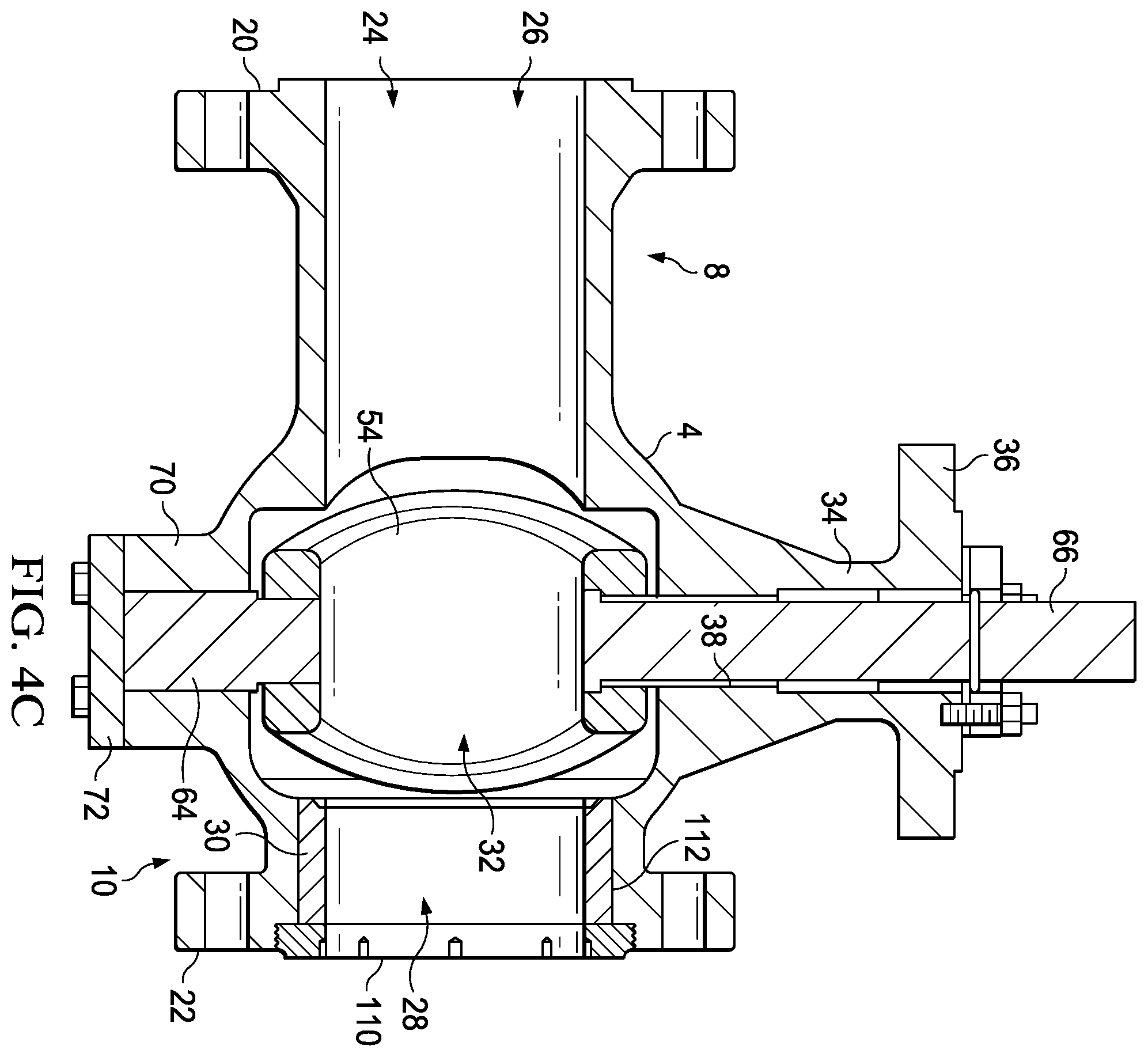 Patent US12590639 Figure 12 – Valve with unobstructed flow path having increased flow coefficient