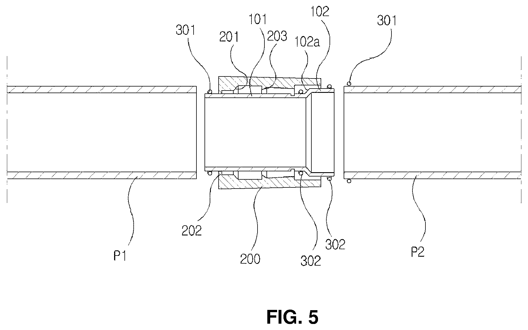 Patent US12590656 Figure 5 – Pipe connection device for repairs