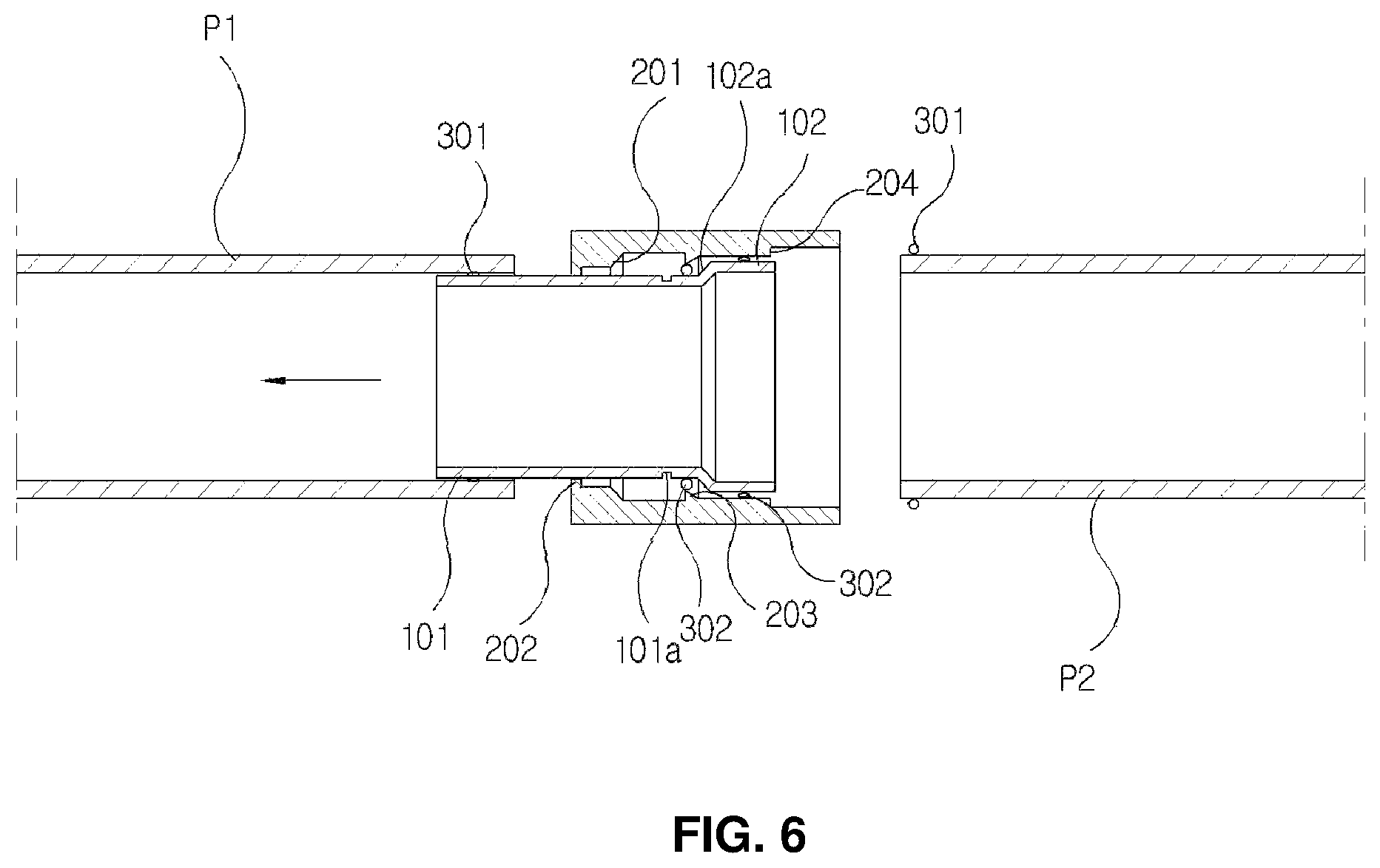 Patent US12590656 Figure 6 – Pipe connection device for repairs